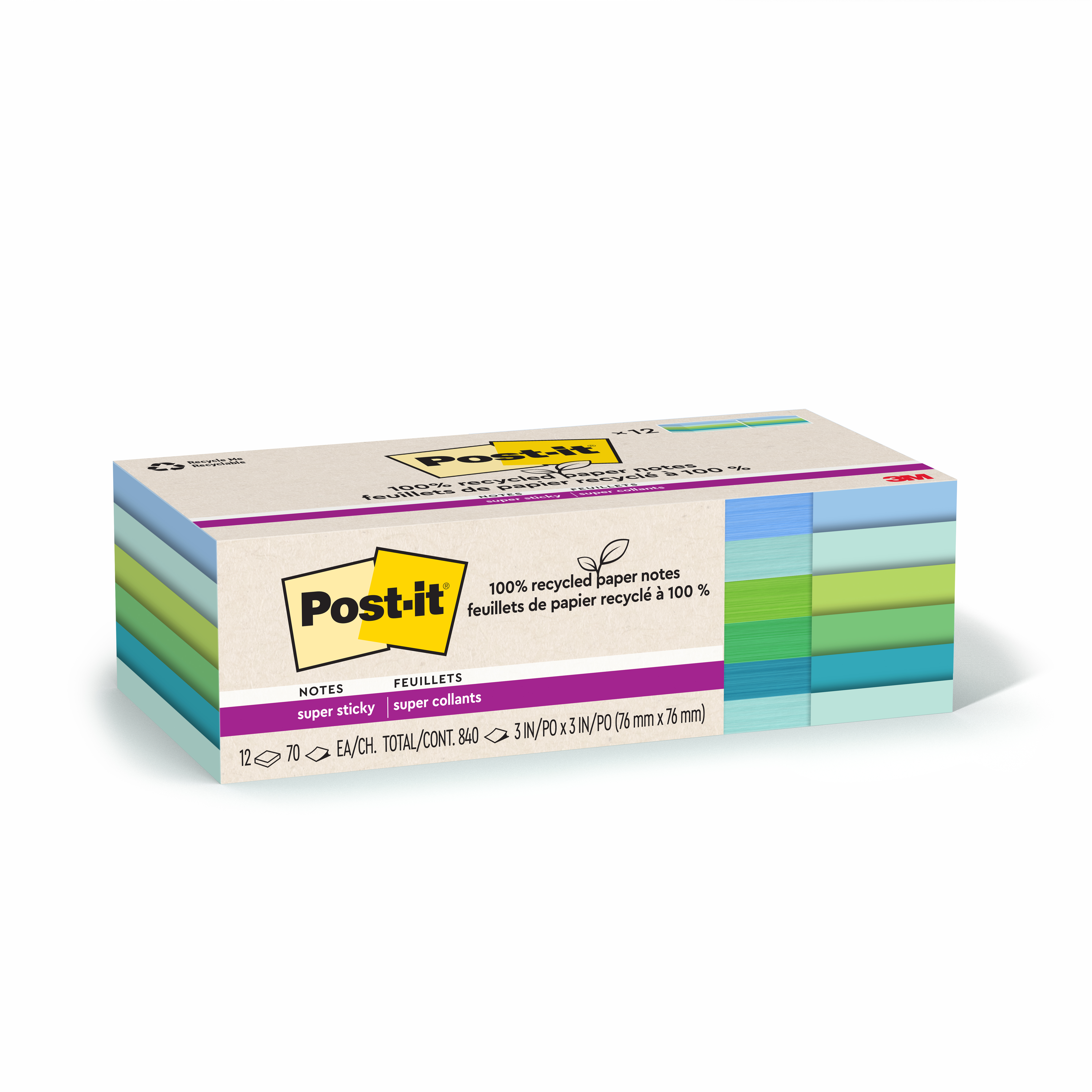 SKU 7100290284 | Post-it® Super Sticky Recycled Notes 654R-12SST