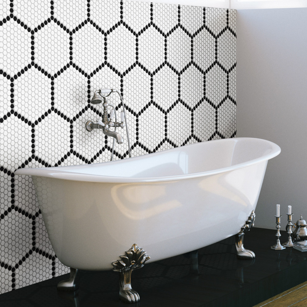 Metro Geo 1″ Hex Matte White w/Black Edge 10-1/2 in. x 11-5/8 in. Porcelain Mosaic Tile