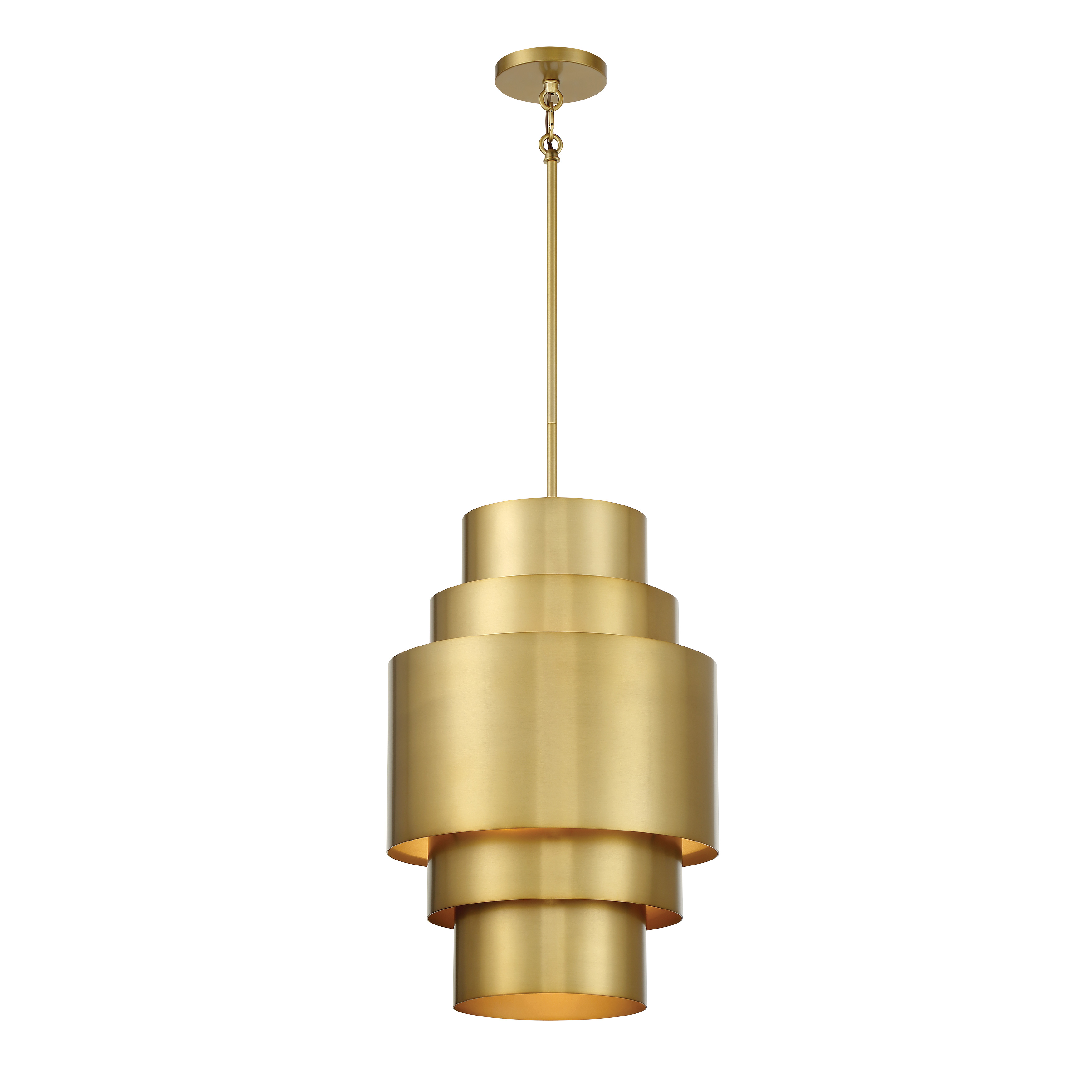 The SpyGlass Terrace pendant combines modern sophistication with industrial charm through its soft brass finish and steel construction. At 14 inches wide, it's perfectly scaled for intimate dining spaces, kitchen islands, or entryways. - alternate view