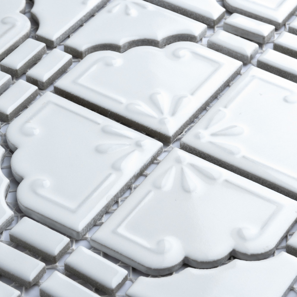 Hudson Moonbeam Glossy White 11-7/8 in. x 11-7/8 in. Porcelain Mosaic Tile