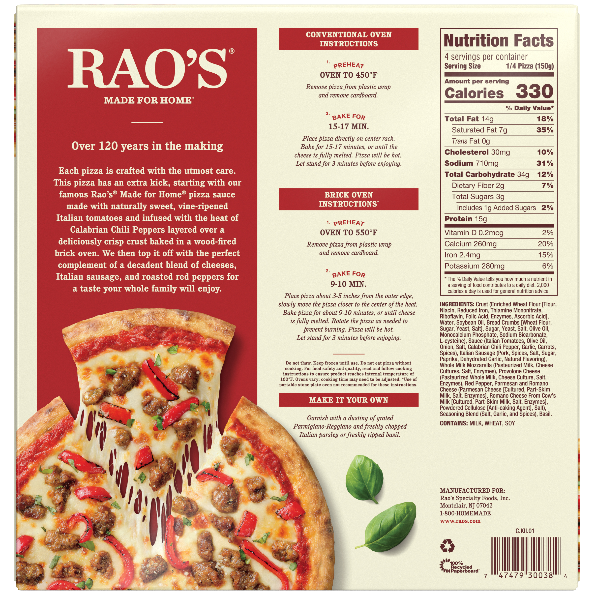 Italian Sausage Arrabbiata Frozen Pizza, 21.2 oz - Back Image