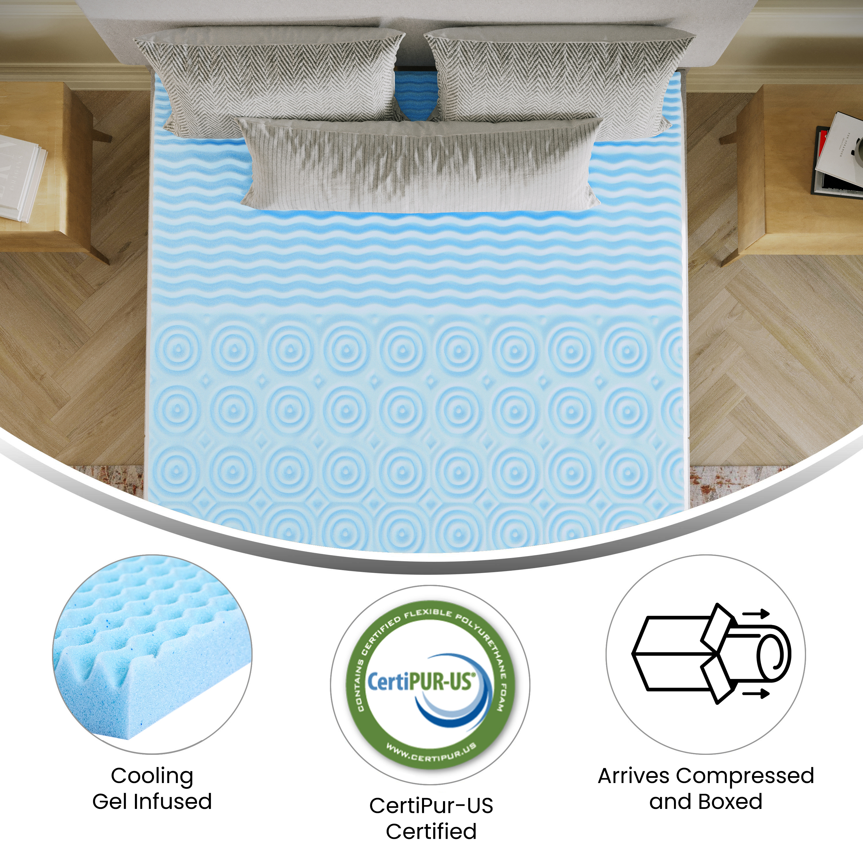 Astor 2" Memory Foam California King Size Mattress Topper with Cooling Gel In...