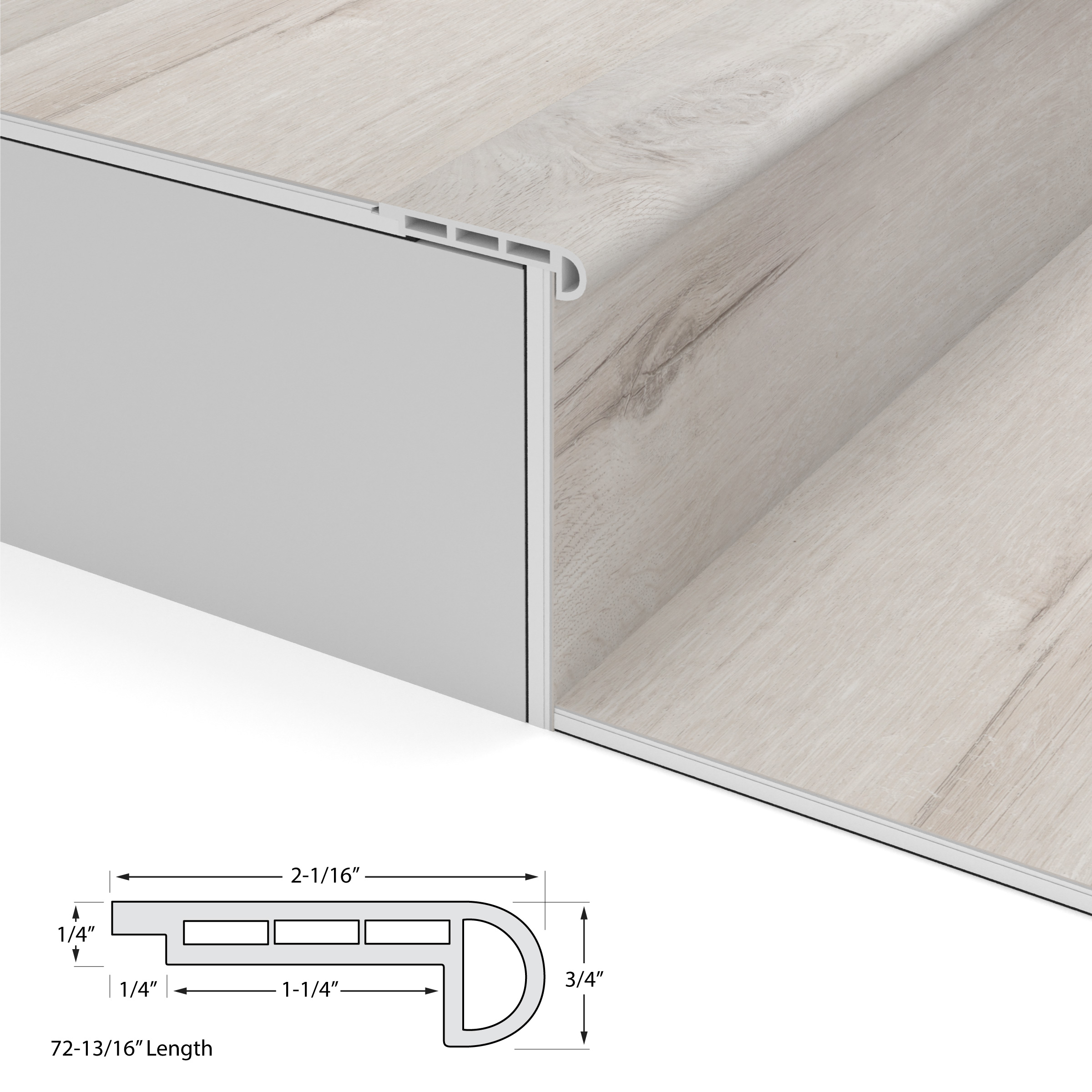 White Aspen Cali Vinyl Stair Nosing Flush view 4