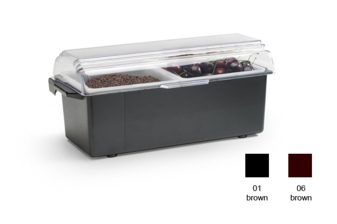 Traex® Kondi-Keeper™ plastic condiment dispenser in brown with two 1-quart inserts