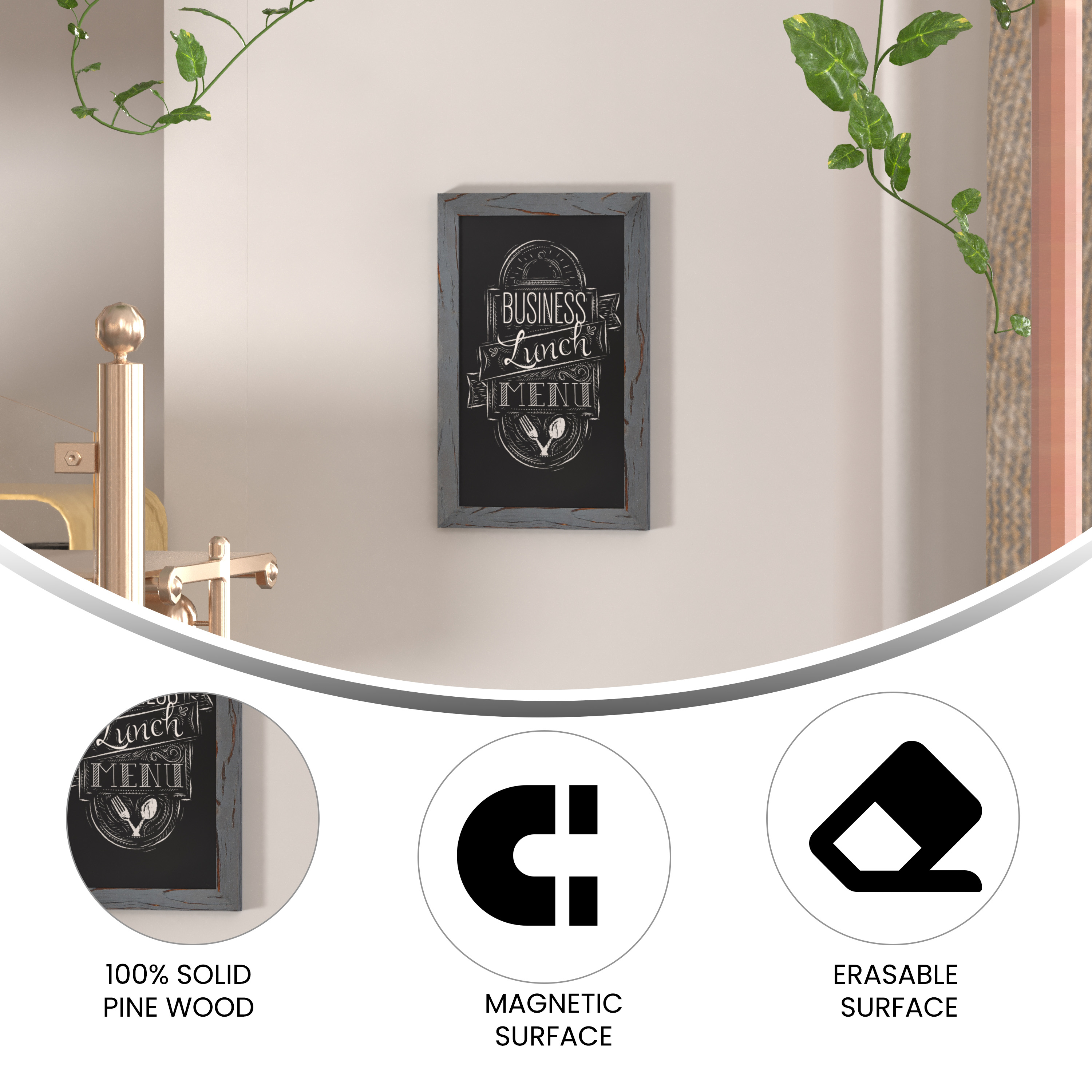 Canterbury 11" x 17" Torched Wood Wall Mount Magnetic Chalkboard Sign, Hangin... - Picture 30 of 61