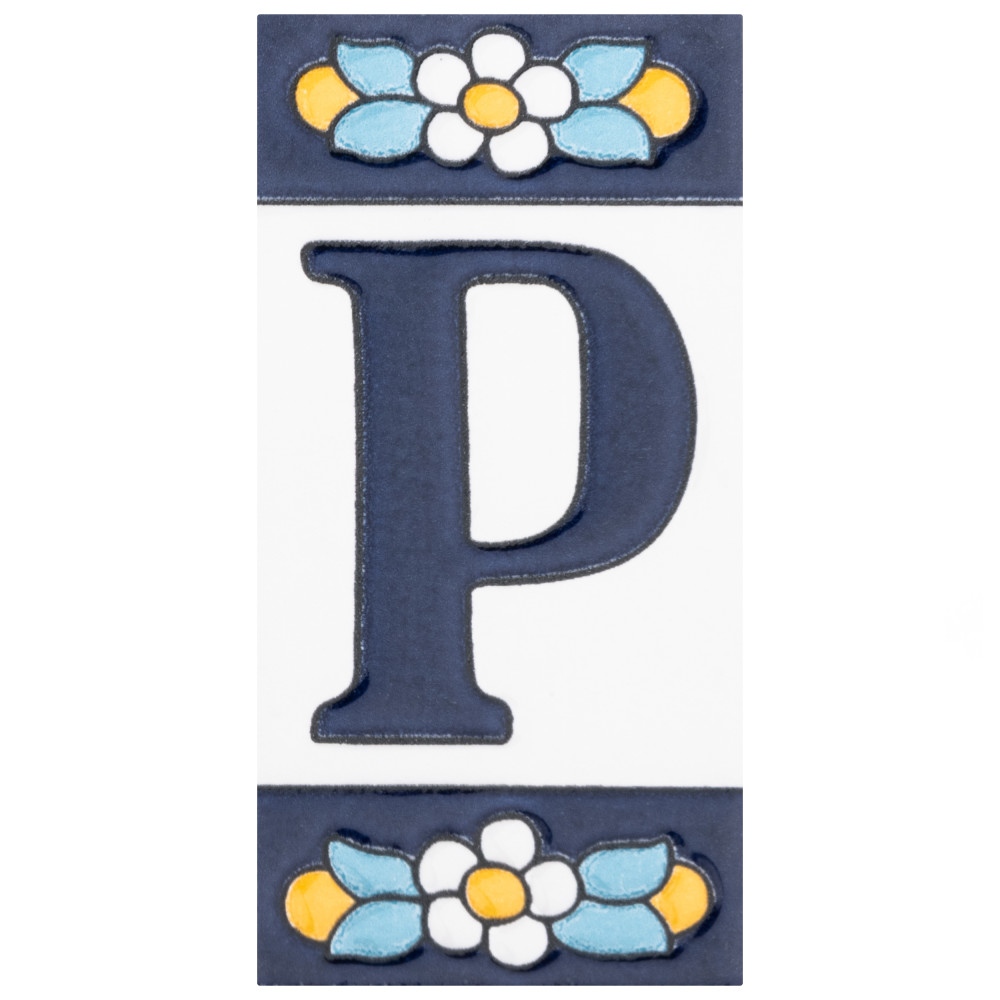 Sevillano Flora Address Letters P 2-1/8 in. x 4-3/8 in. Ceramic Wall Trim