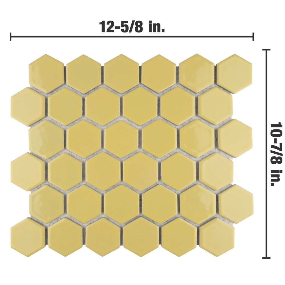 Hudson Due 2″ Hex Vintage Yellow 10-7/8 in. x 12-5/8 in. Porcelain Mosaic Tile