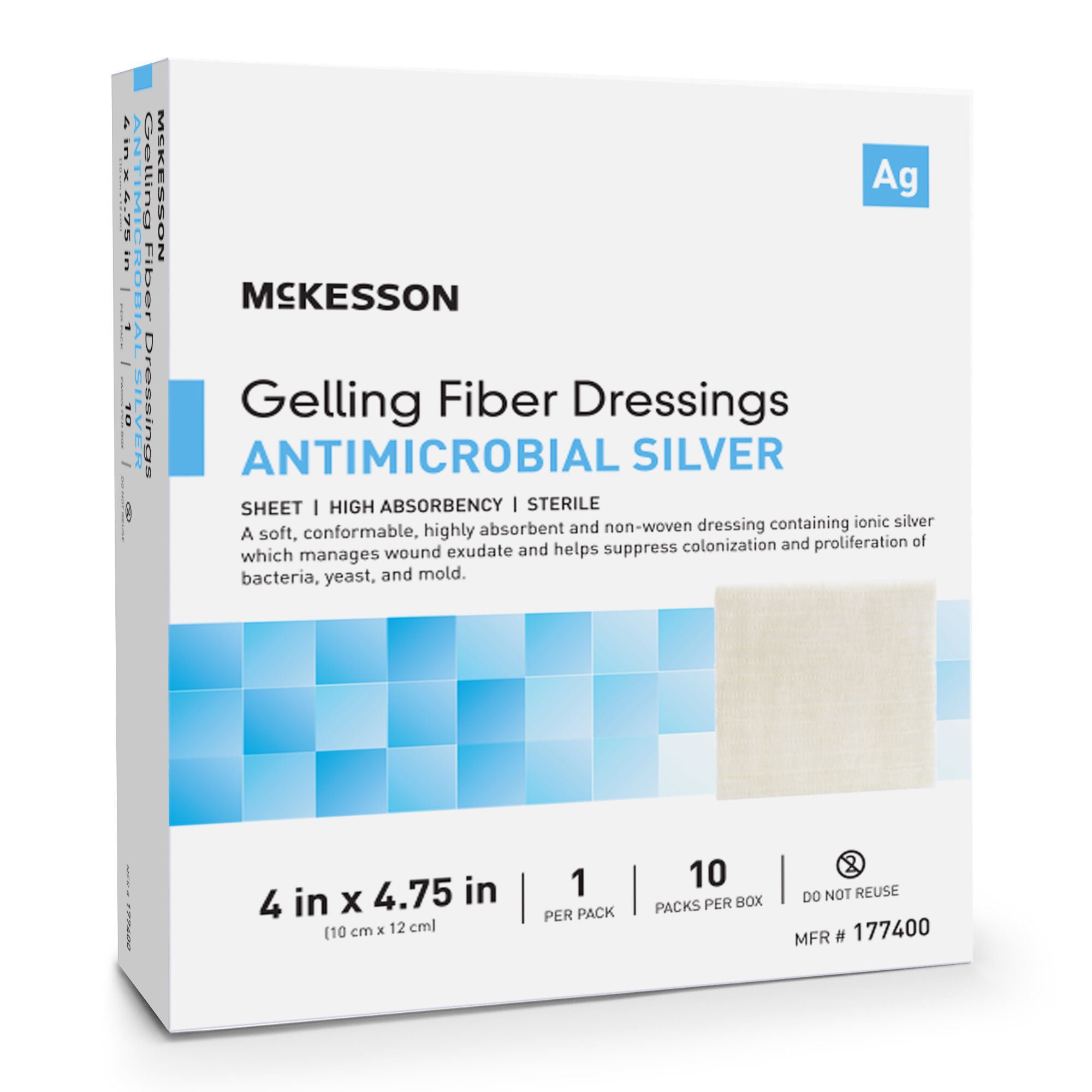 McKesson Silver Gelling Fiber Dressing, 4 x 4-3/4 Inch