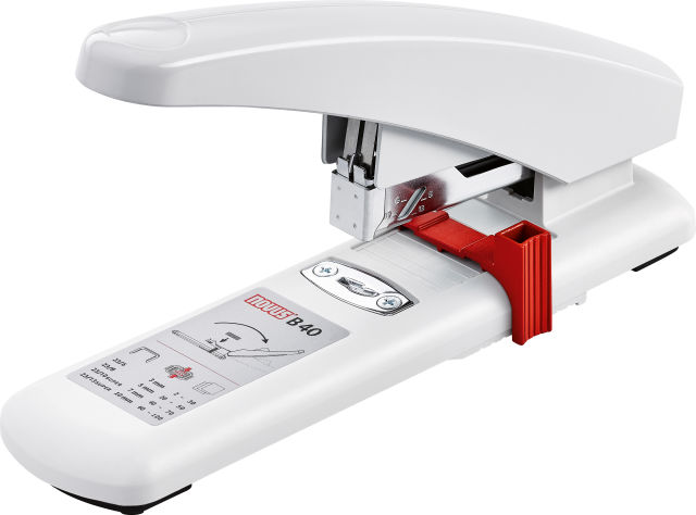 High capacity stapler with adjustable depth guide to easily staple up to 100 sheets.