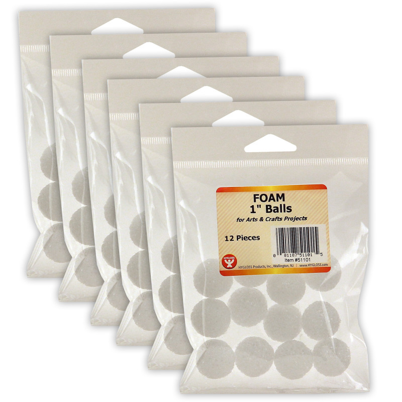 Craft Foam Balls, 1 Inch, White, 12 Per Pack, 6 Packs