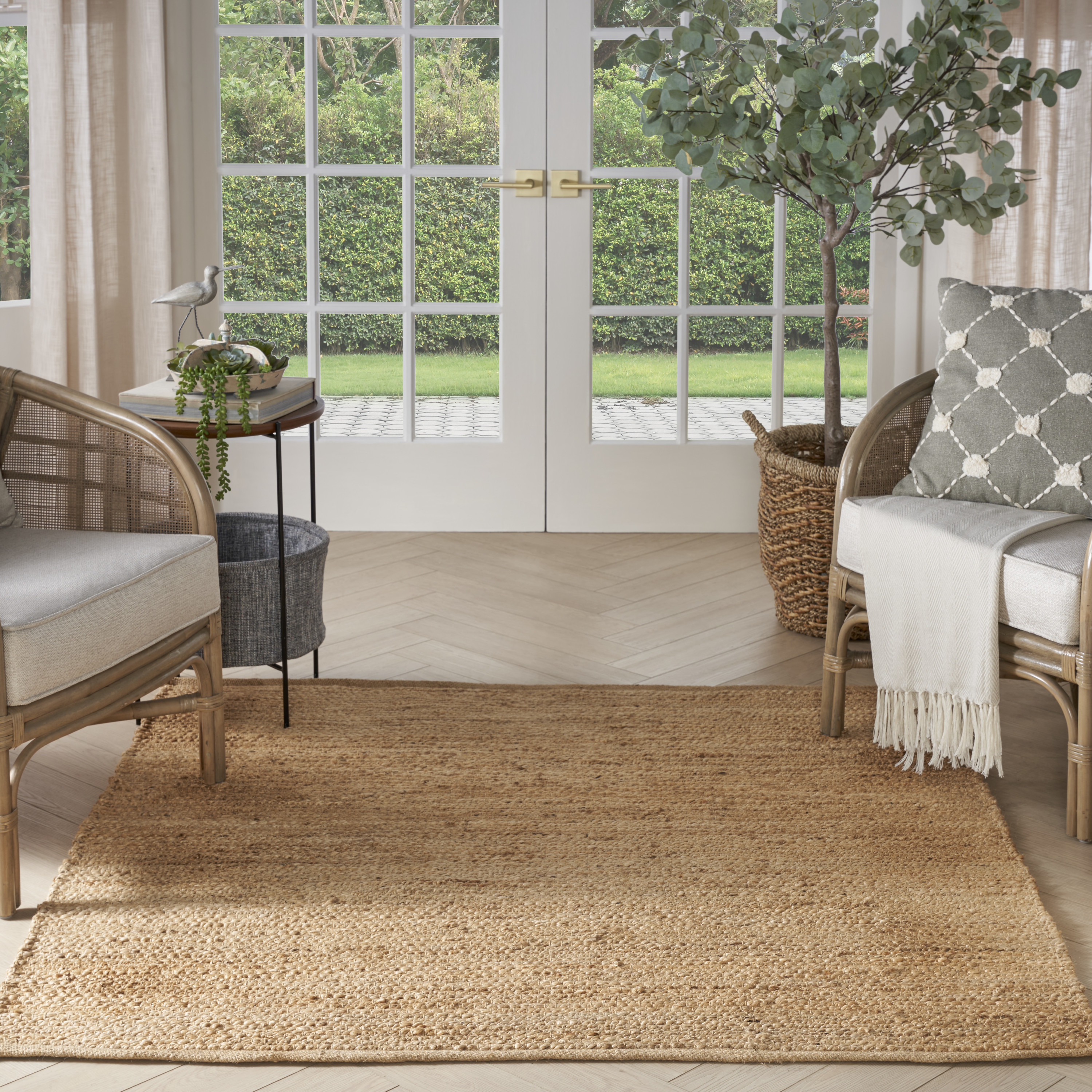 Nourison Natural Jute 4' x Square Bleached Farmhouse Indoor Rug