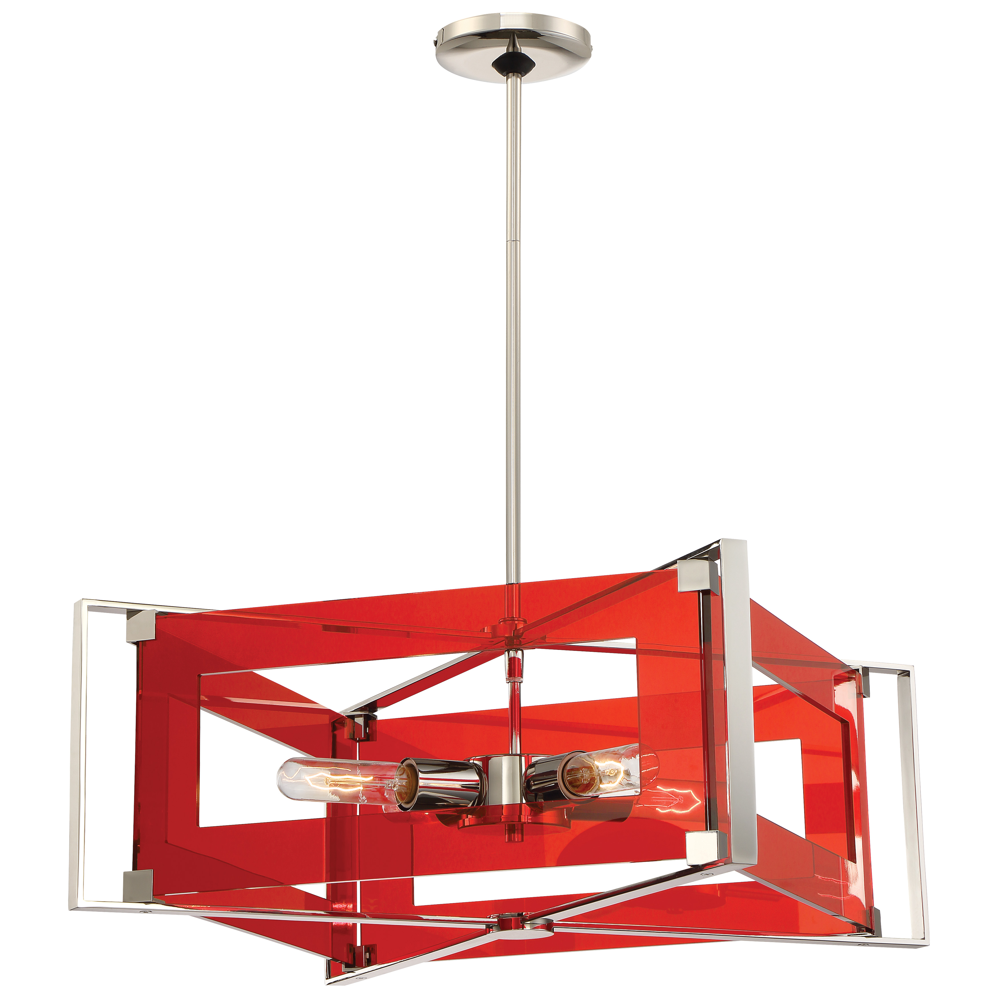 This 4-light semi-flush mount combines polished nickel hardware with clear acrylic panels for a refined, transitional aesthetic. At just over 9 inches tall and 19.75 inches wide, it provides ample illumination while maintaining a low profile ideal for standard ceiling heights. - alternate view