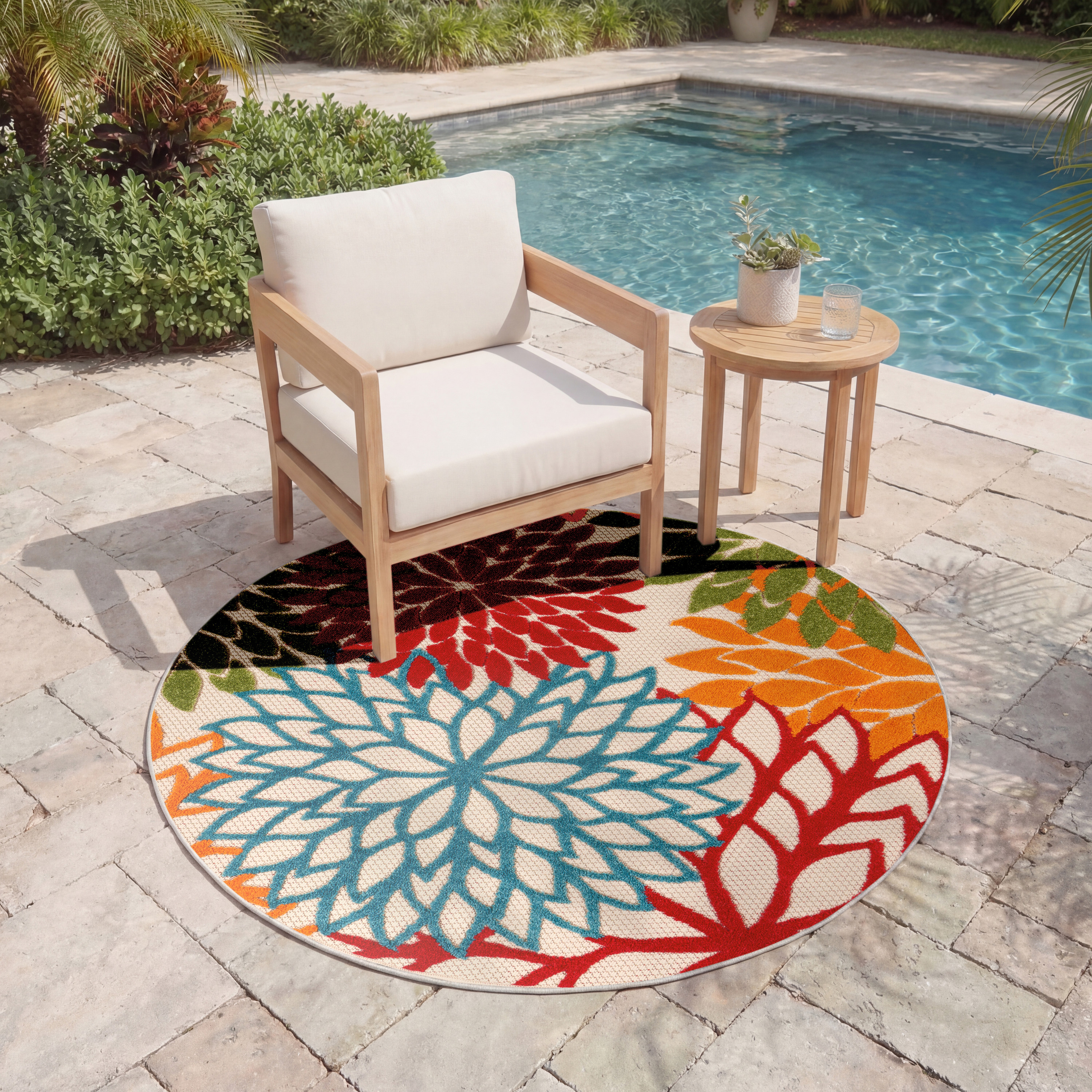 Nourison Aloha 4' x Round Green Tropical Rug