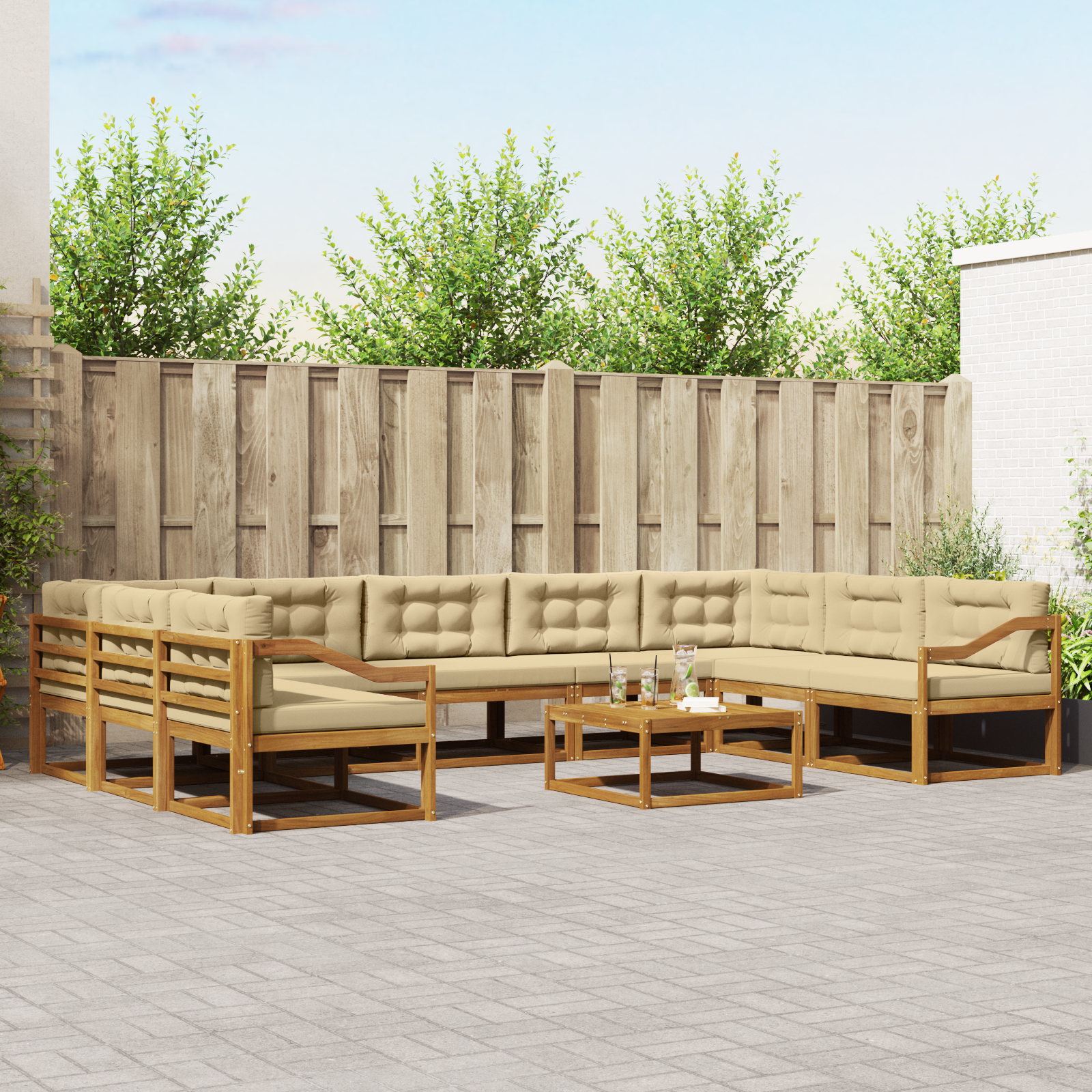 vidaXL Outdoor-Sofagarnitur mit Kissen 10 pcs Natur und Beige – Bild 3