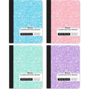 Pastel Marble Composition Books, Wide Ruled, 100 Count, 4-Pack