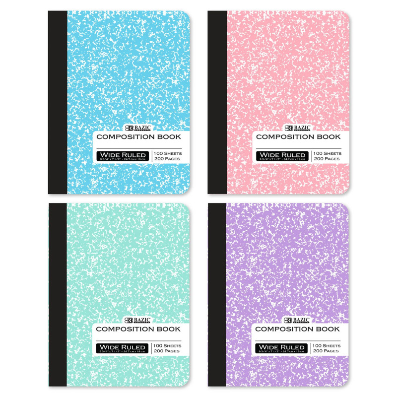 Pastel Marble Composition Books, Wide Ruled, 100 Count, 4-Pack