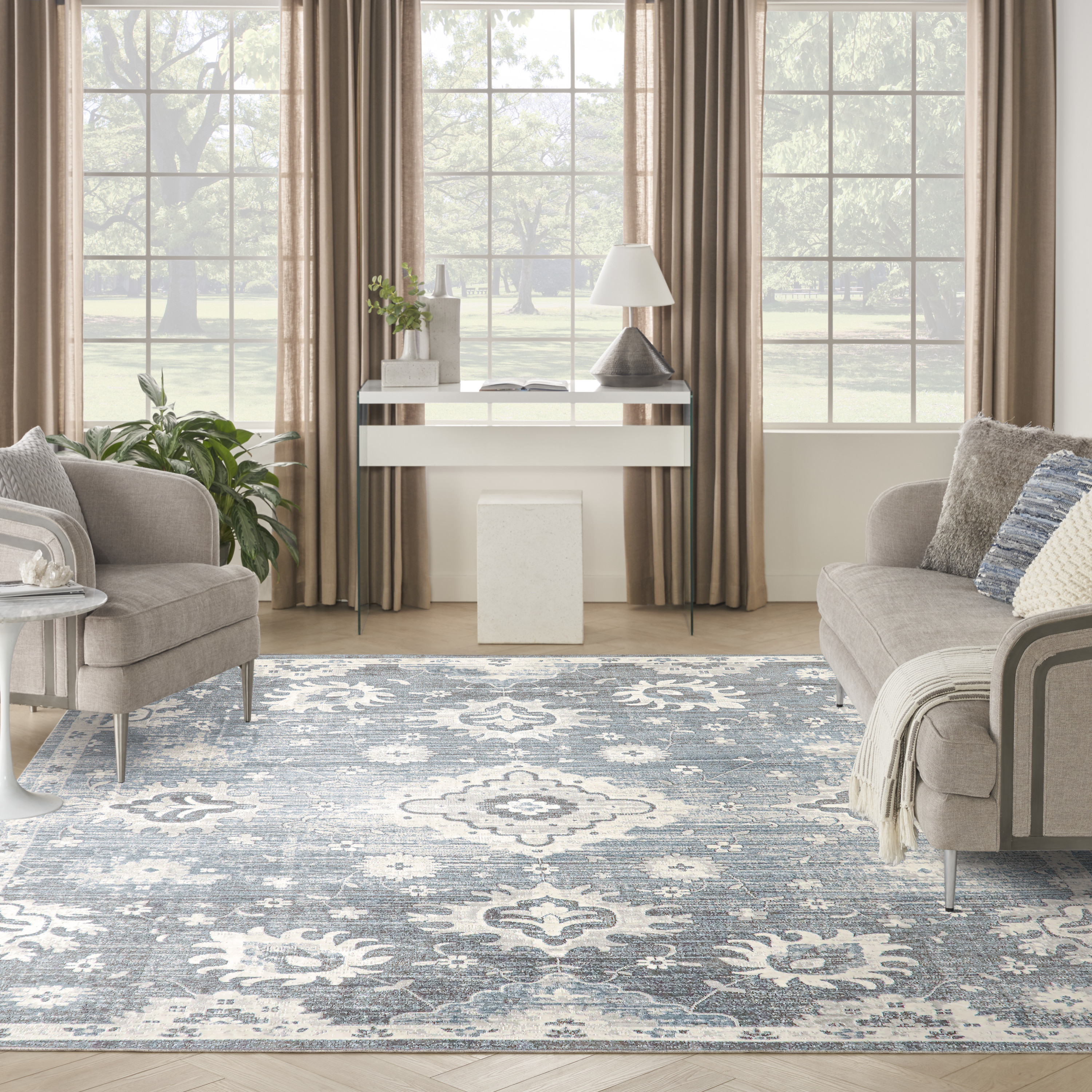 Nourison Astra Machine Washable 9' x 12' Denim Vintage Indoor Rug