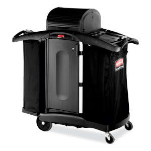 Rubbermaid Commercial, Executive Compact Housekeeping Cart  High Capacity with Doors and Hood, Black
