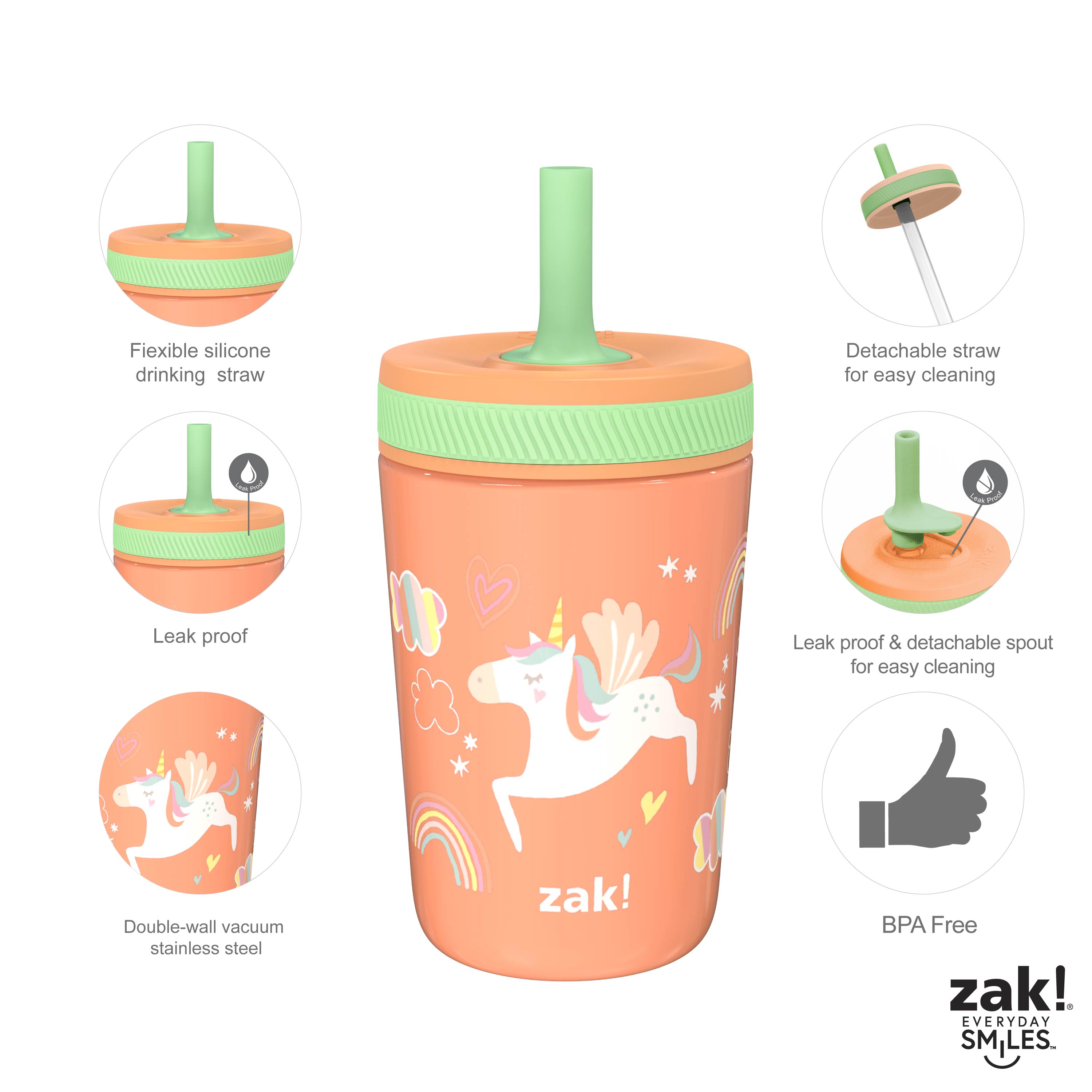 Zak Hydration 15  ounce Plastic Tumbler, Unicorns, 3-piece set slideshow image 9