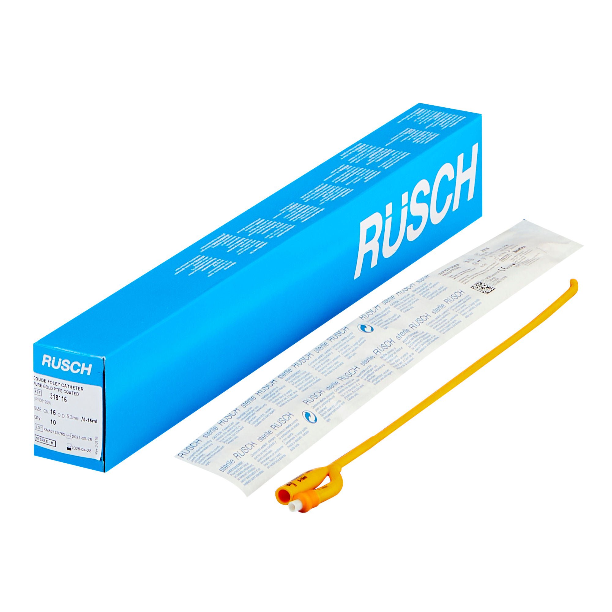 Rüsch® PureGold® Foley Catheter, 16 Fr., 5 cc, Coudé