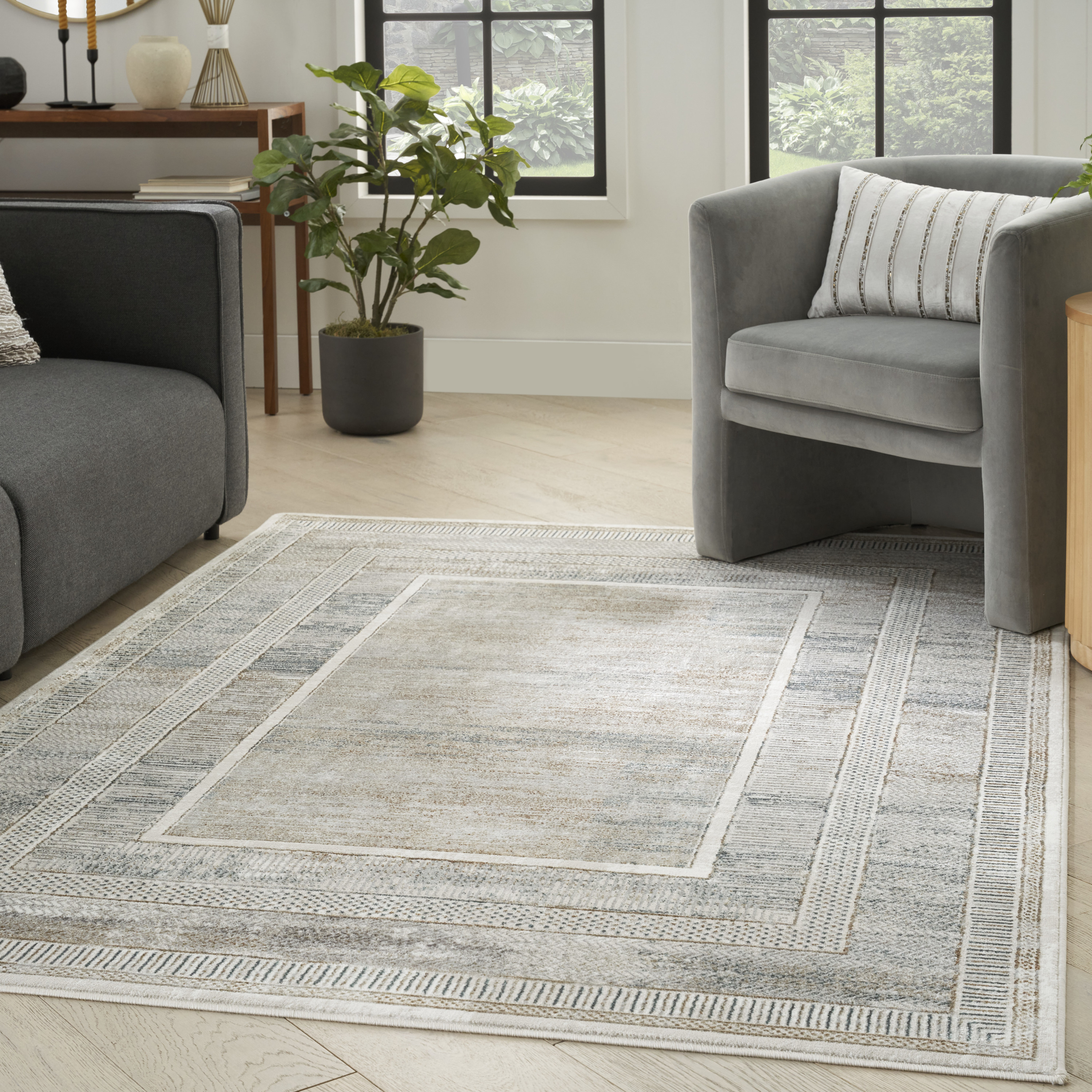 Nourison Glitz 5'3" x 7'3" Ivory Multicolor Modern Indoor Rug