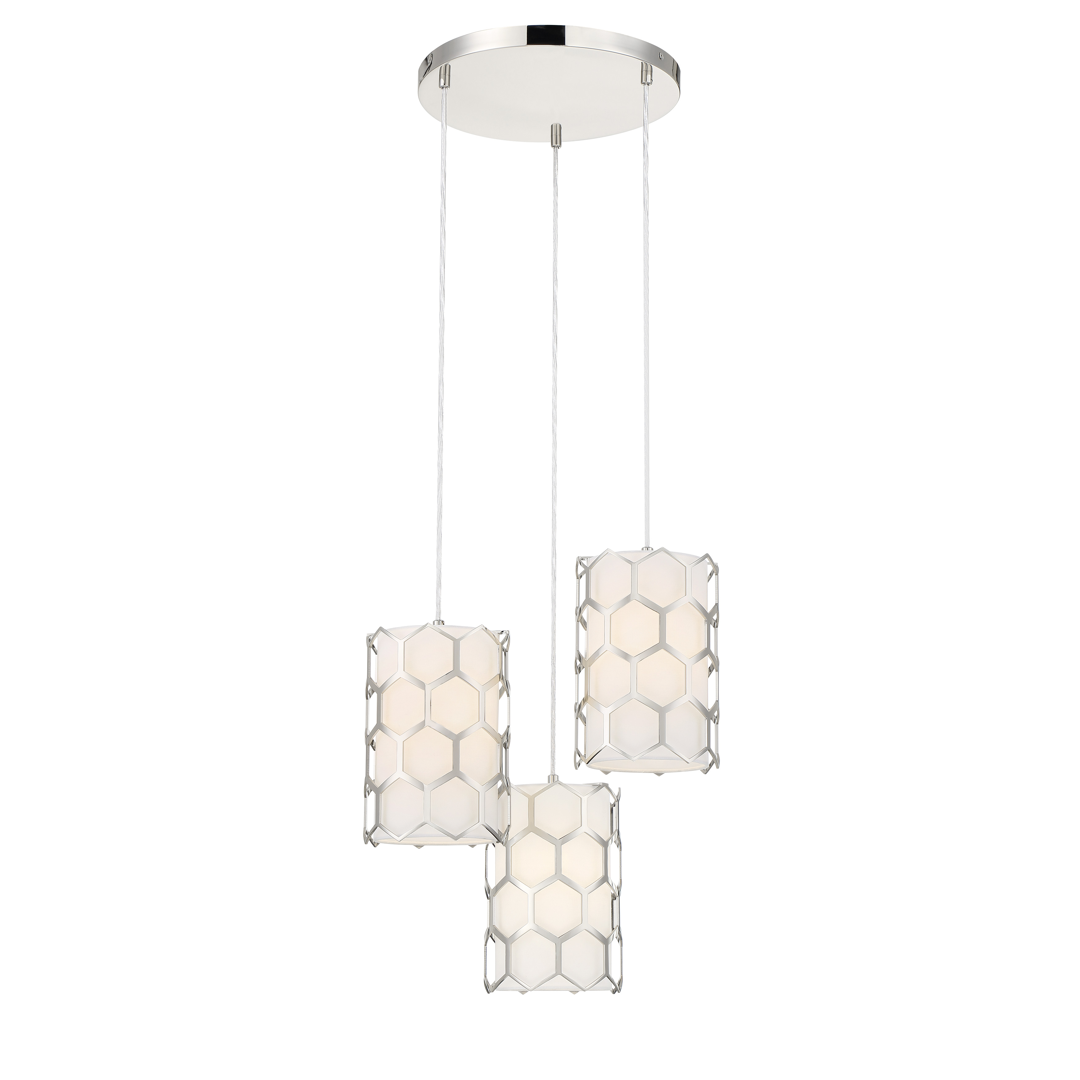 The Missing Link pendant combines polished nickel hardware with a crisp white linen shade for a refined, versatile look. At 18 inches wide, it provides substantial presence while maintaining an approachable scale for medium-sized spaces. - alternate view