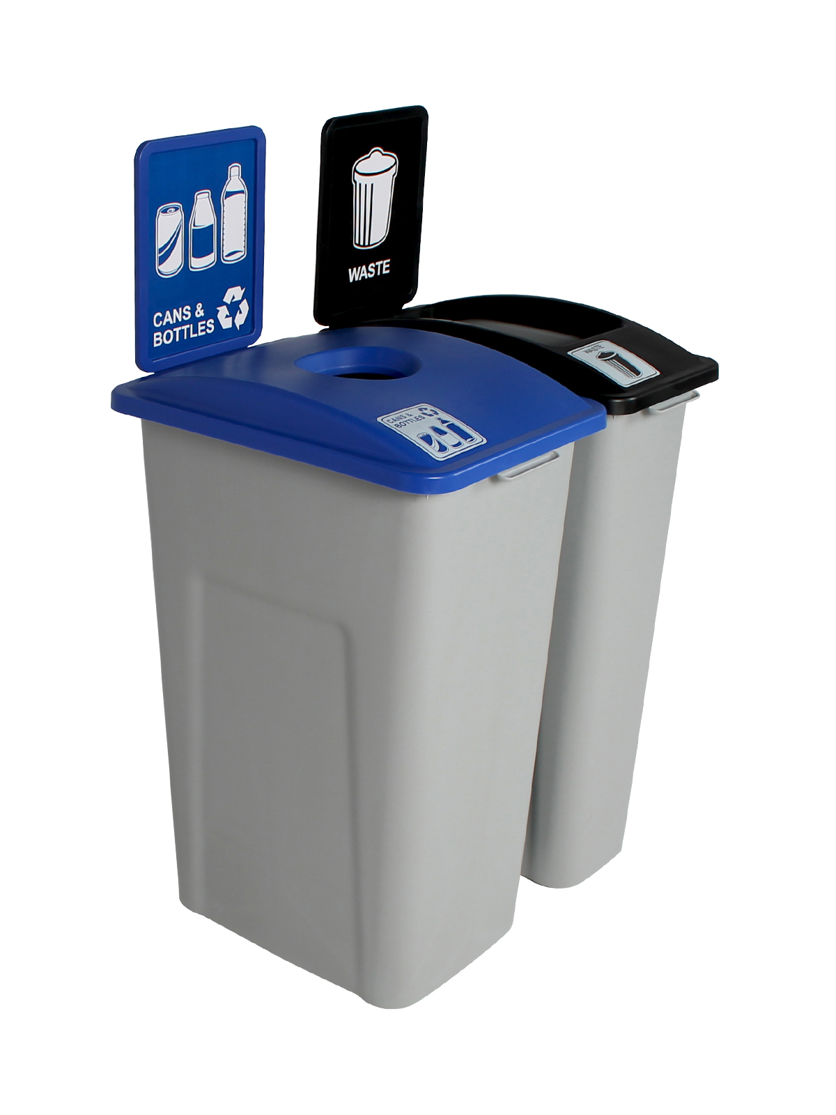 WASTE WATCHER – Double – Kit – Cans & Bottles-Waste – Circle-Full – Grey-Blue-Black