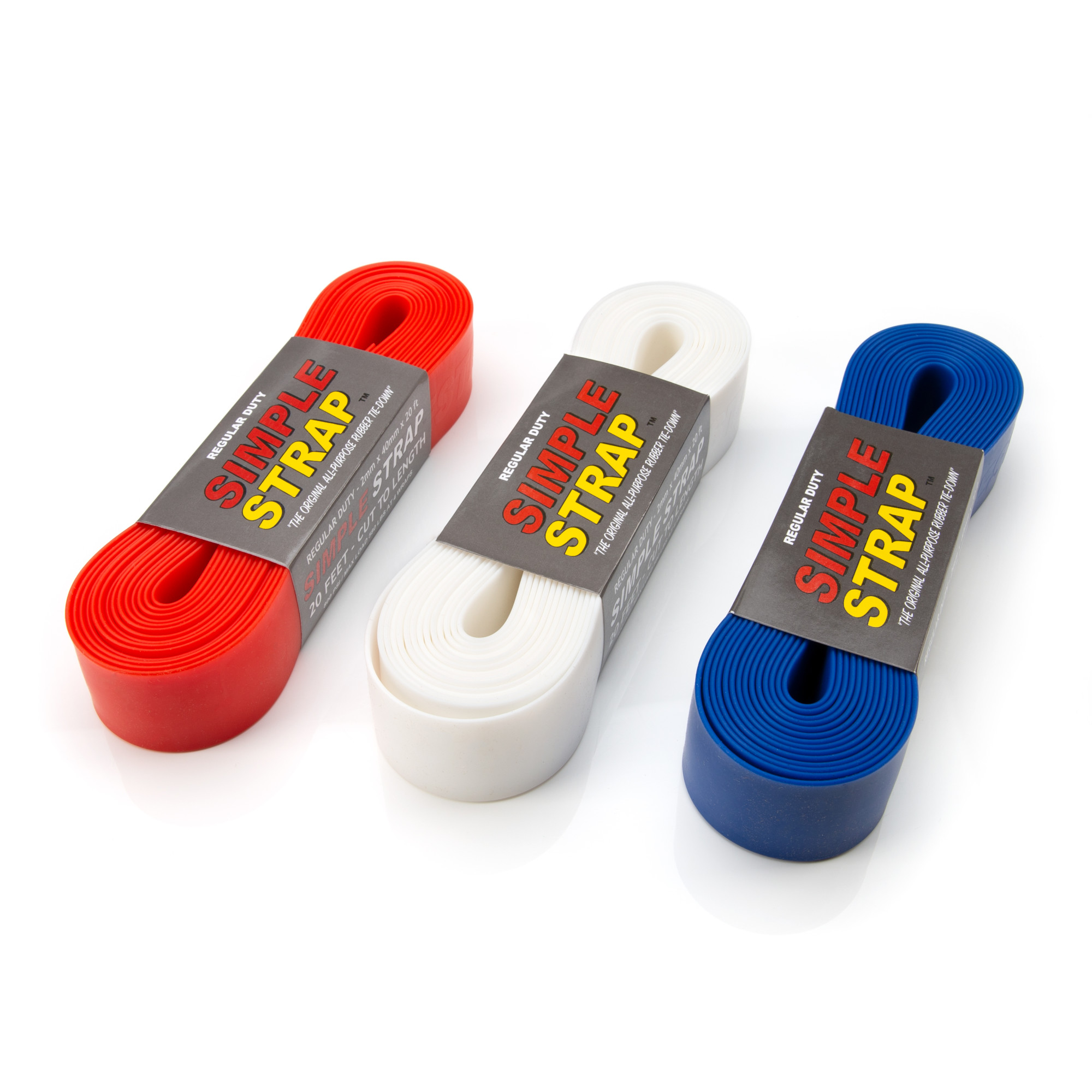 Simple Strap SelfGripping 2mm Thick Rubber Tie Down Straps, R/W/B 3Pk