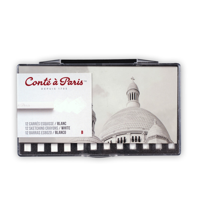 Carrés Esquisse Sketching Pastel Crayons, White B, Set of 12