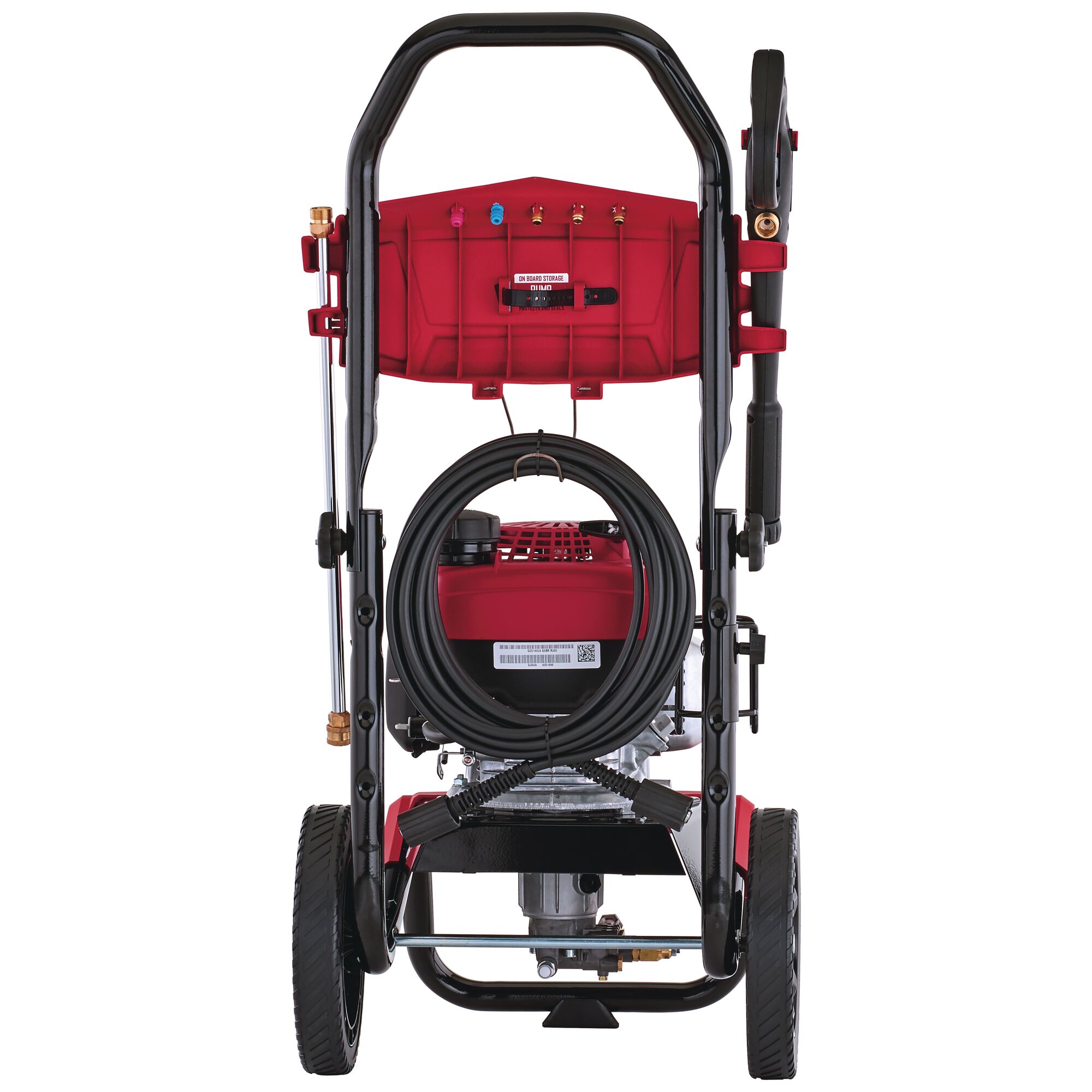 Backside of 3100 MAX Pounds per Square Inch or 2 and seven tenths MAX Gallons Per Minute Pressure Washer.