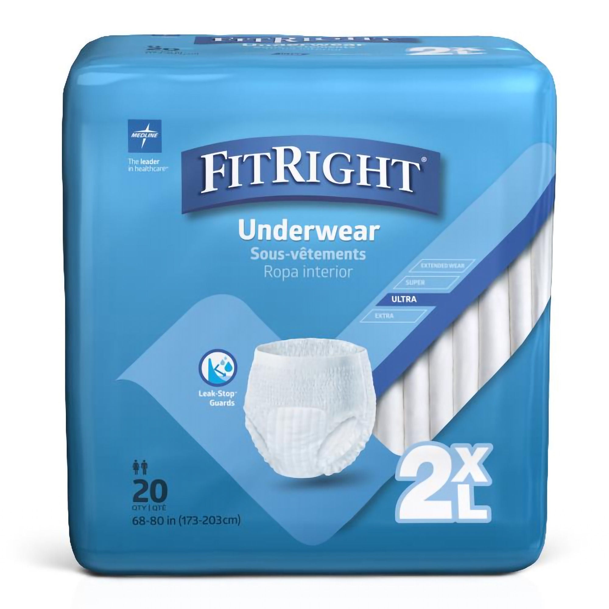 Medline UNDERWEAR, PROTECTIVE FIT RIGHT 2XLG (20/BG 4BG/CS)