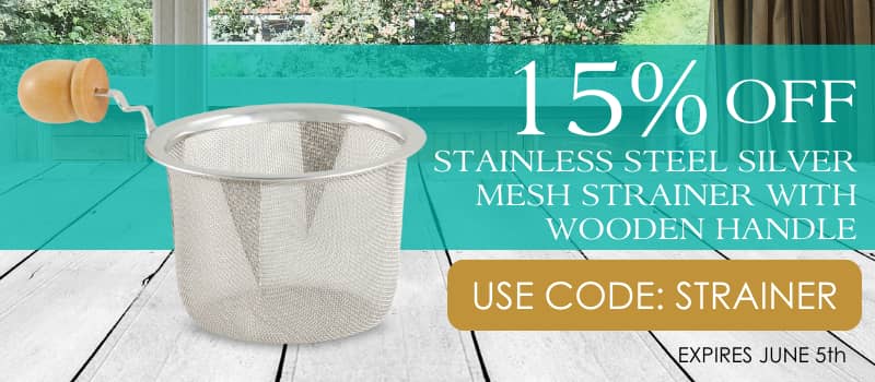 15% Off Stainless Steel Silver Mesh Strainer with Wooden Handle