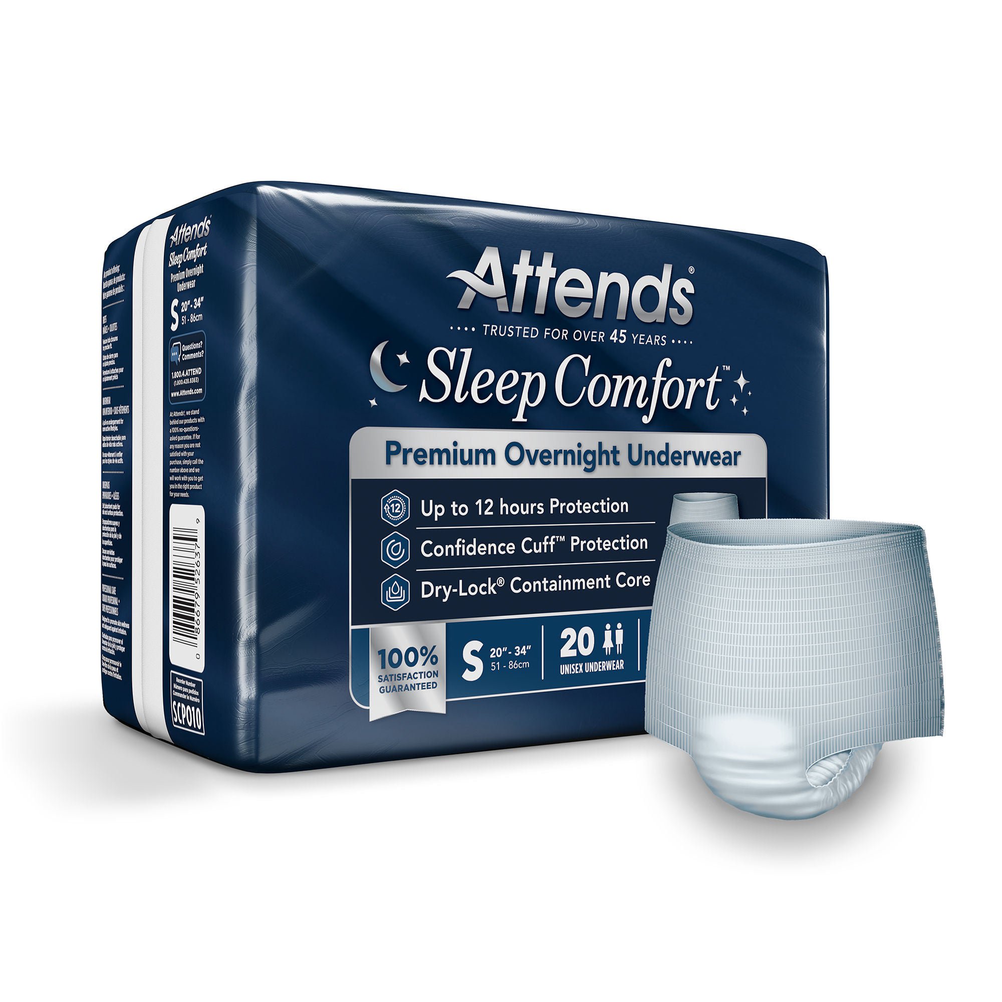 Attends® Sleep Comfort Premium Overnight Underwear, Small, 20 – 34 Inches