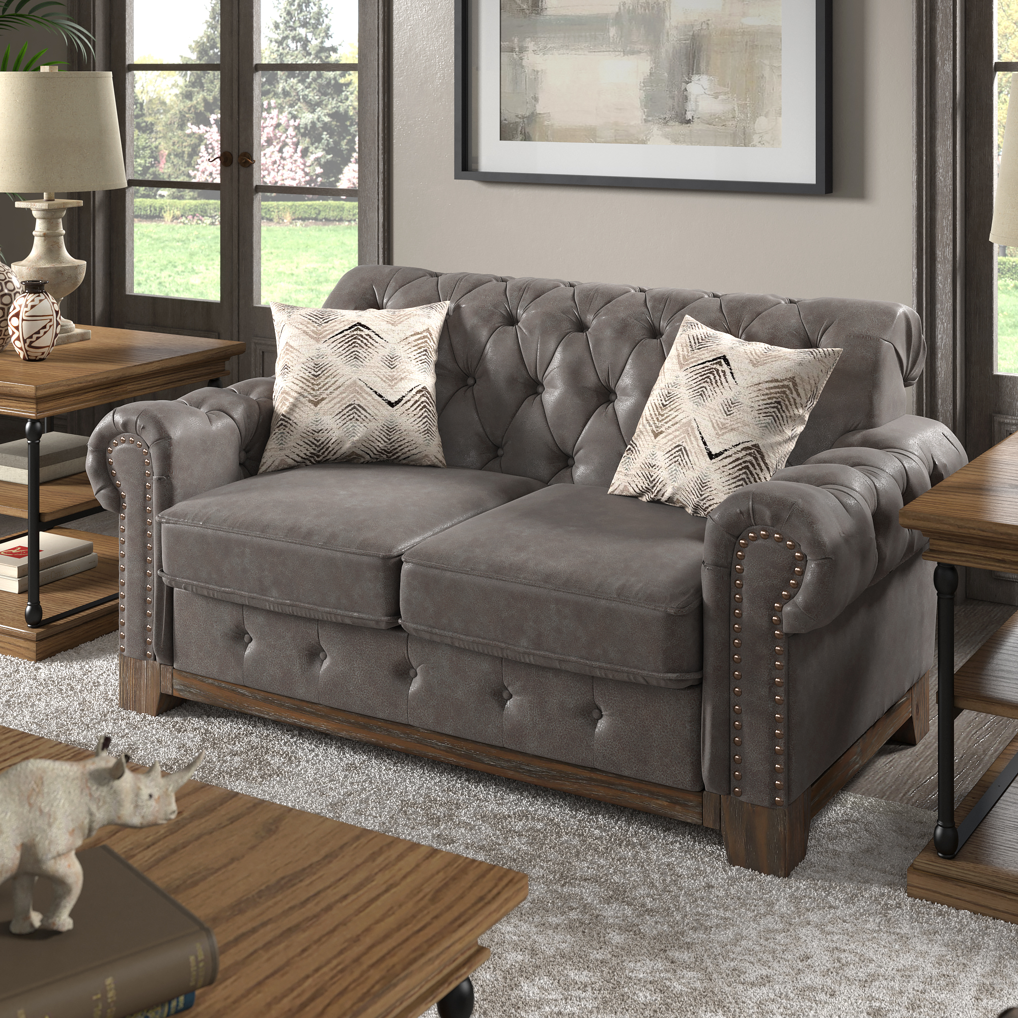 Tufted Rolled Arm Chesterfield Loveseat