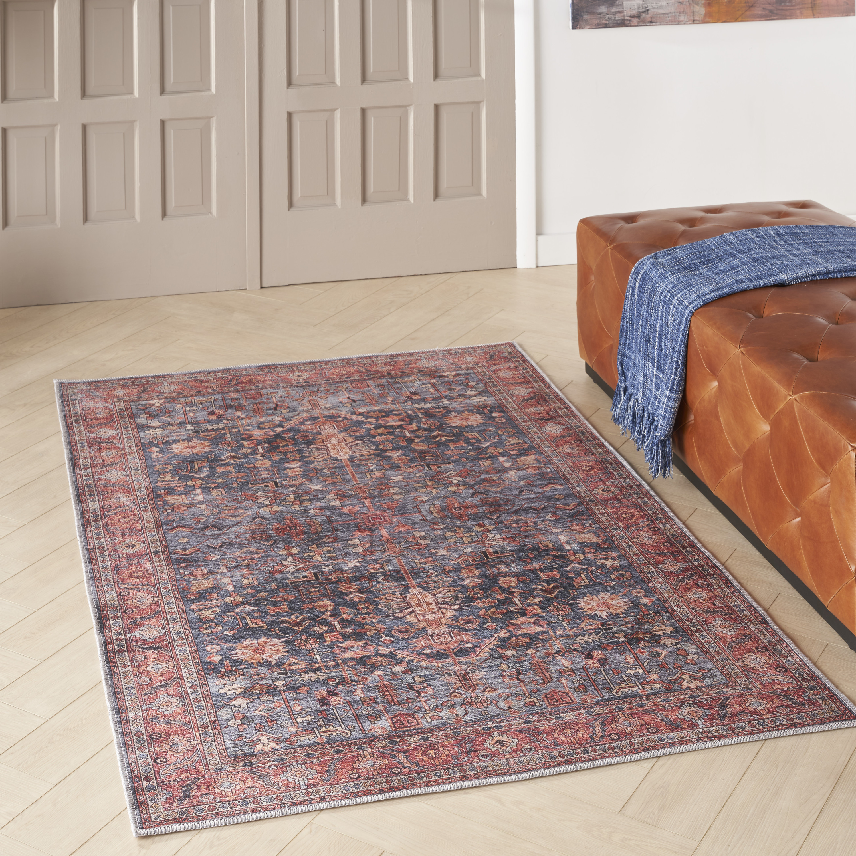 Nourison Grand Washables 5'3" x 7'3" Navy Brick Vintage Indoor Rug