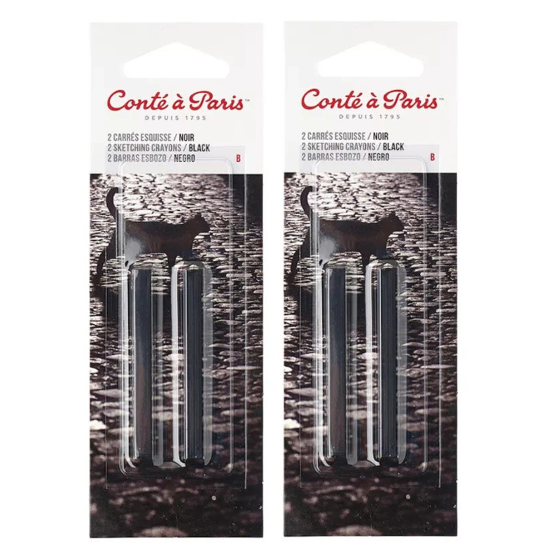 Carrés Esquisse Sketching Pastel Crayons, Black B, 2 Per Pack, 2 Packs