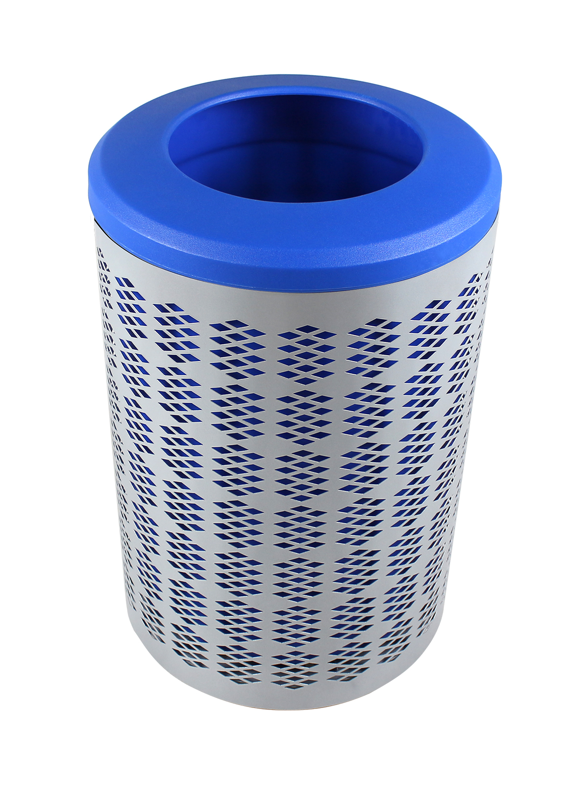Busch Systems Berkeley outdoor recycling container with blue lid and liner