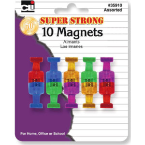 Push Pin Style Magnets, Super Strong, Assorted Colors, Pack of 10
