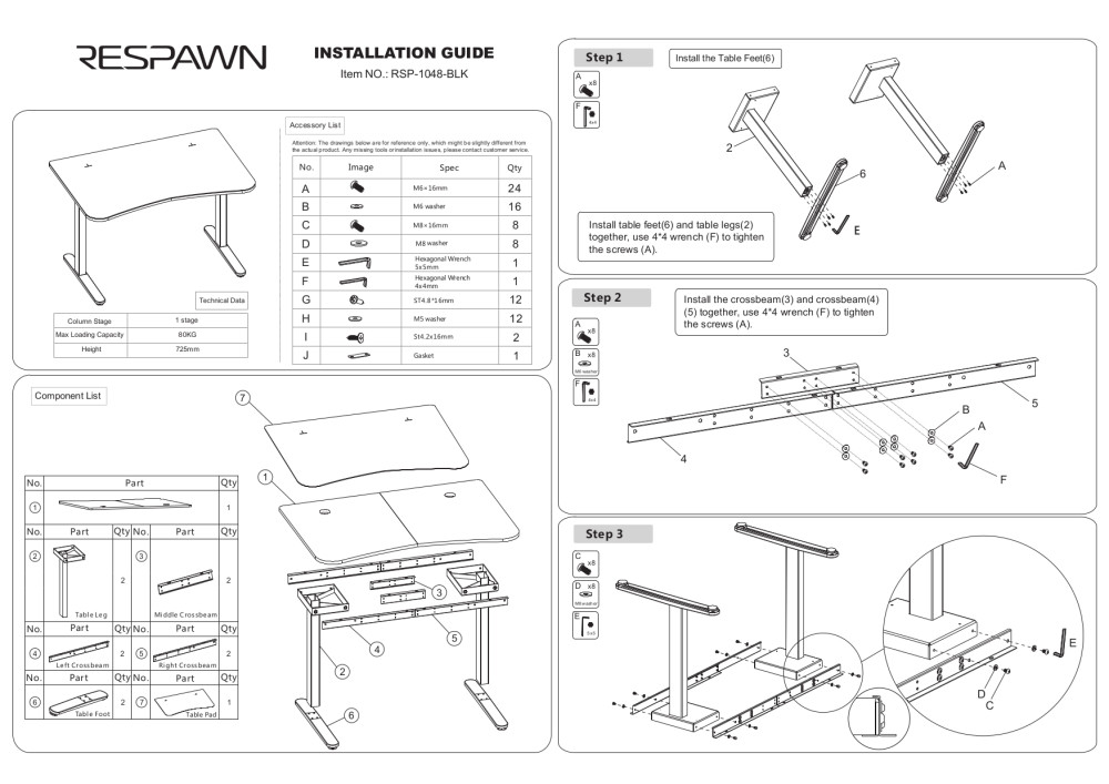 RESPAWN 48" Gaming Table with Gaming Mouse Pad, Gaming Computer Desk