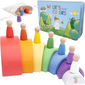 Willie's Rainbow World Wooden Arches And Peg Dolls Set With Book