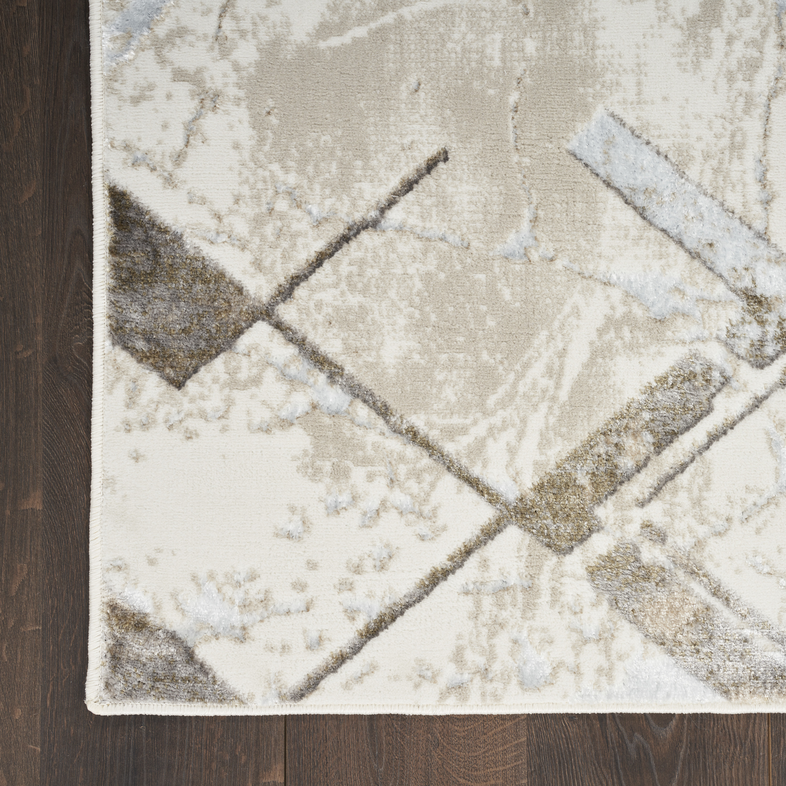 Nourison Glitz 2'3" x 7'6" Ivory Grey Modern Indoor Rug