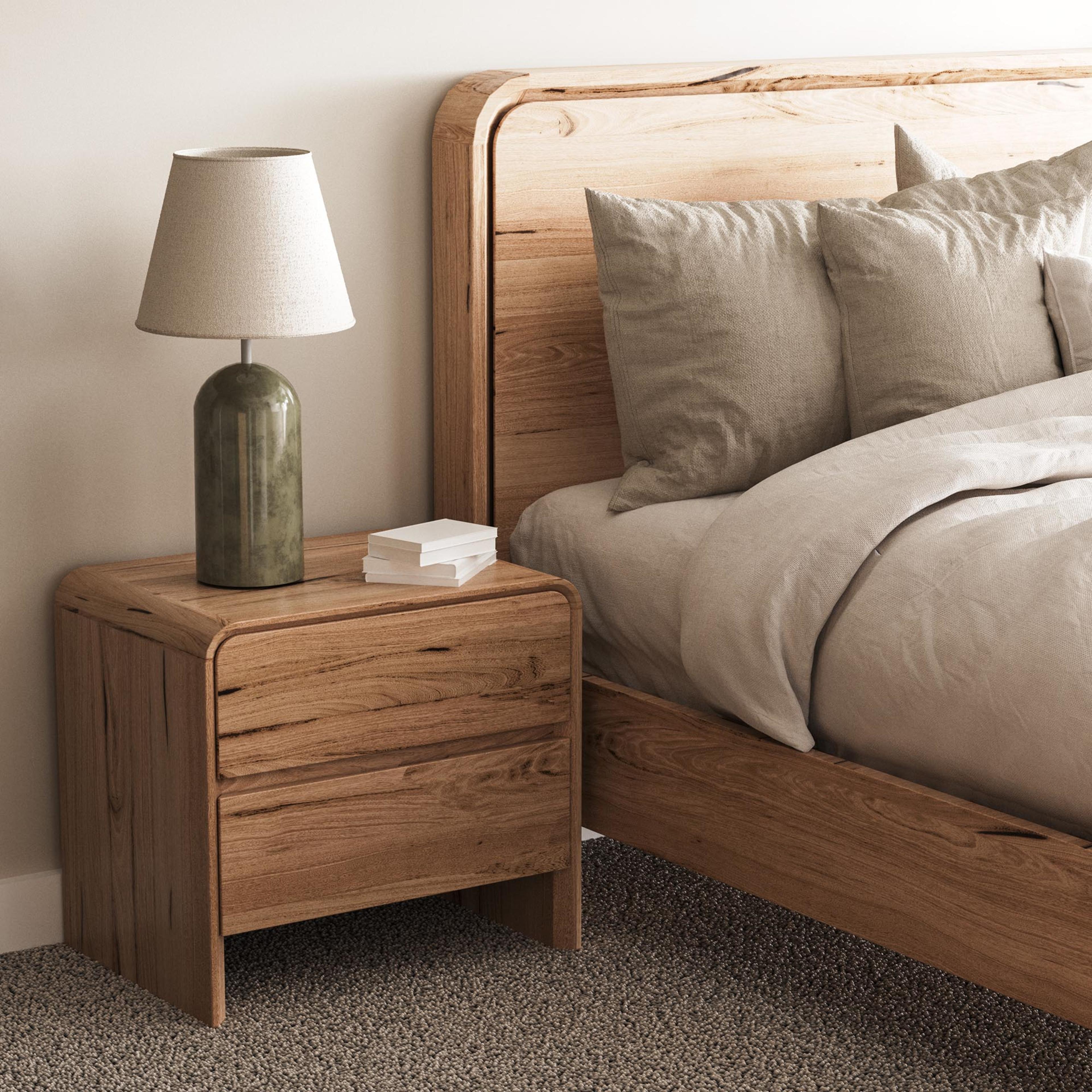 Lifestyle image of the  Lena Bedside Table (2 Drawer), Natural from Forty Winks