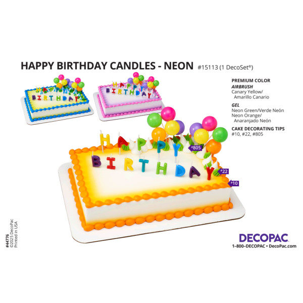 Happy Birthday Candles Neon Cake Decorating Instruction Card