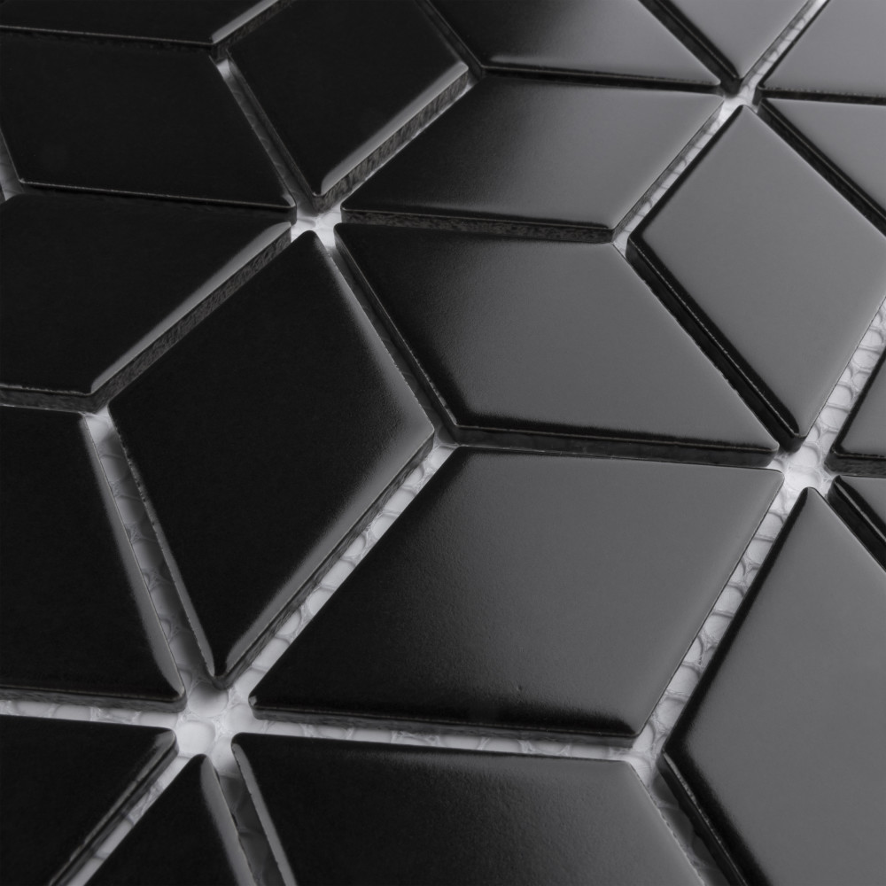 Metro Rhombus Matte Black 10-1/2 in. x 12-1/8 in. Porcelain Mosaic Tile