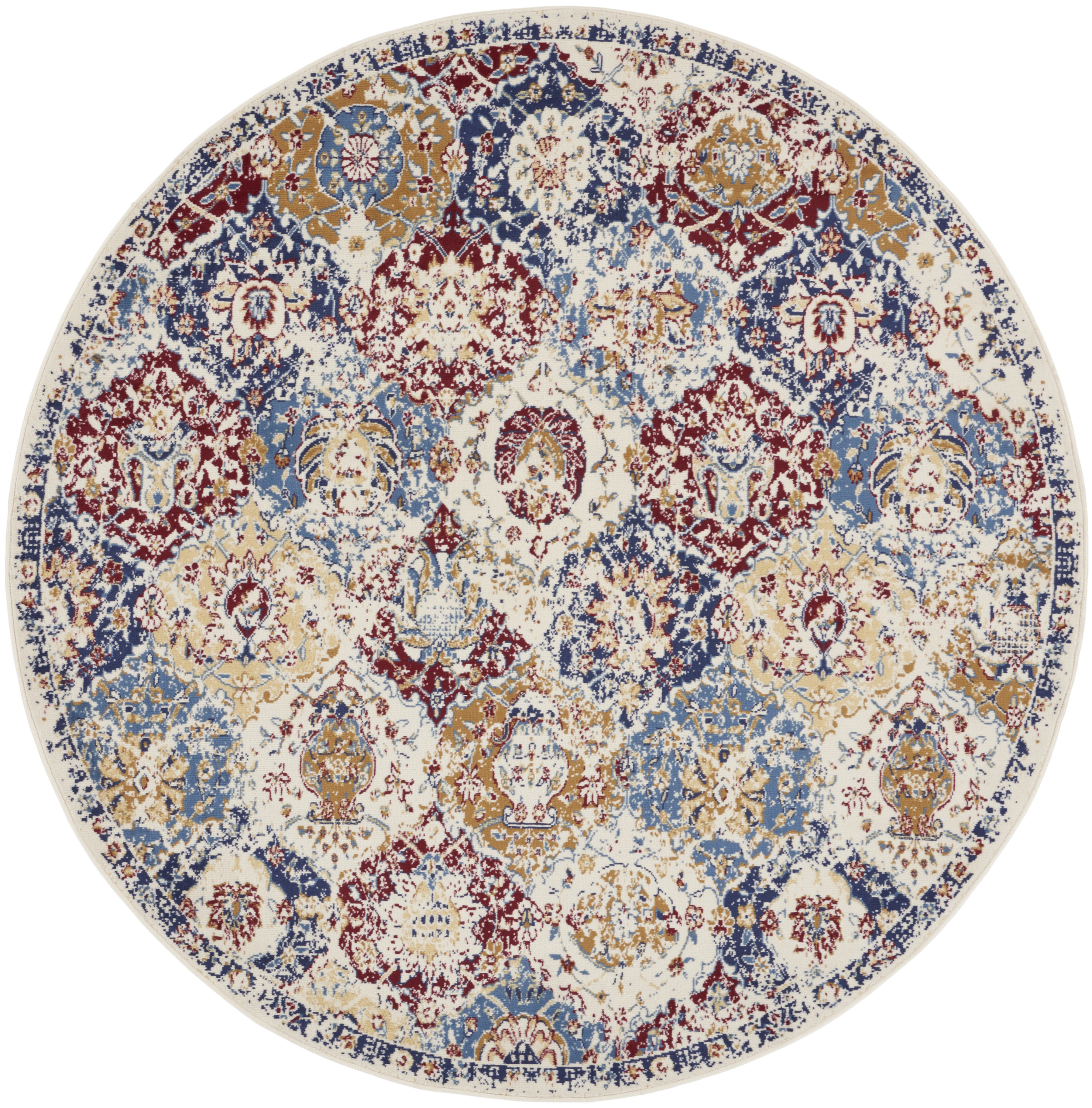 Nourison Grafix 5'3" x Round Blue Multicolor Vintage Indoor Rug