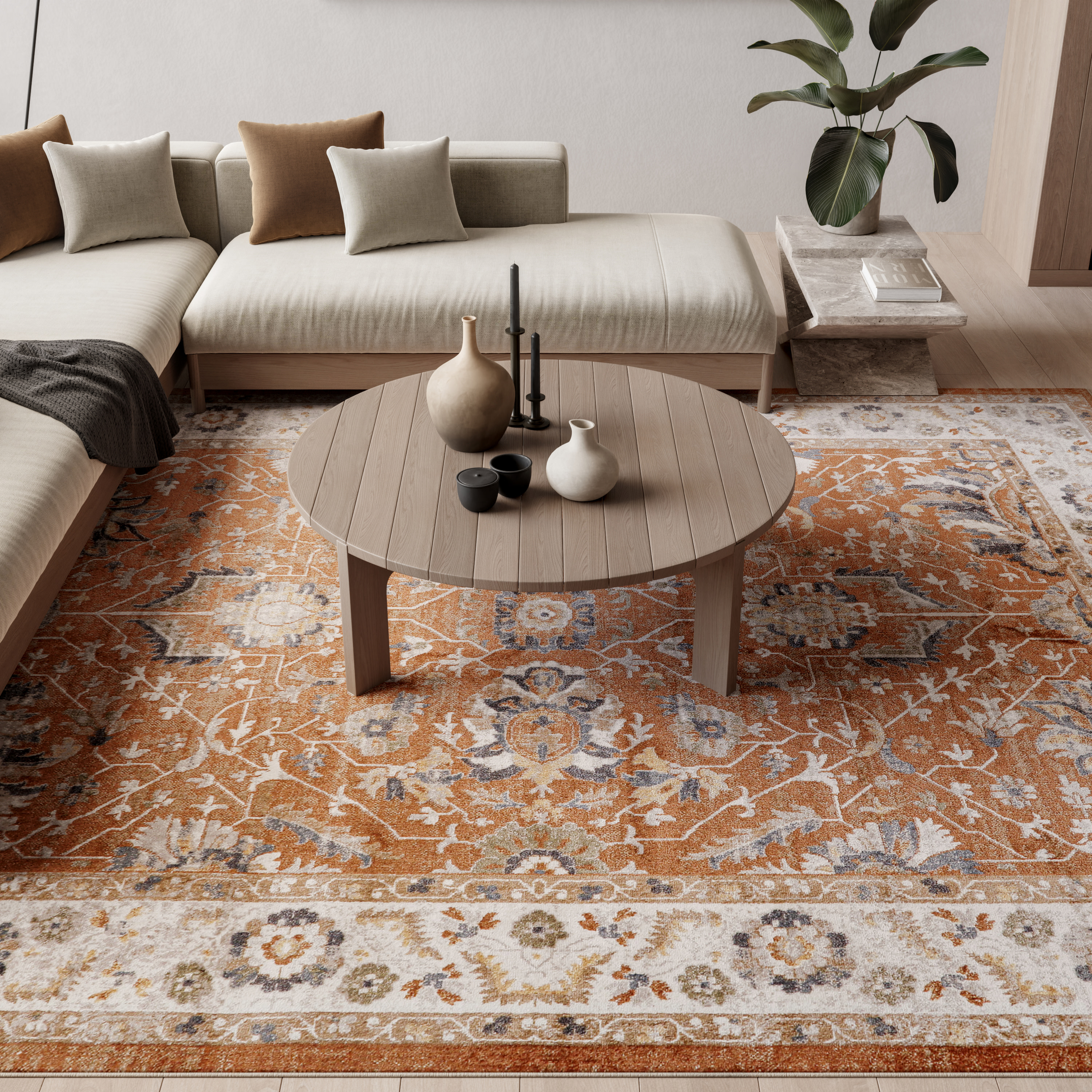 Nourison Astra Machine Washable 9' x 12' Rust Ivory Vintage Indoor Rug