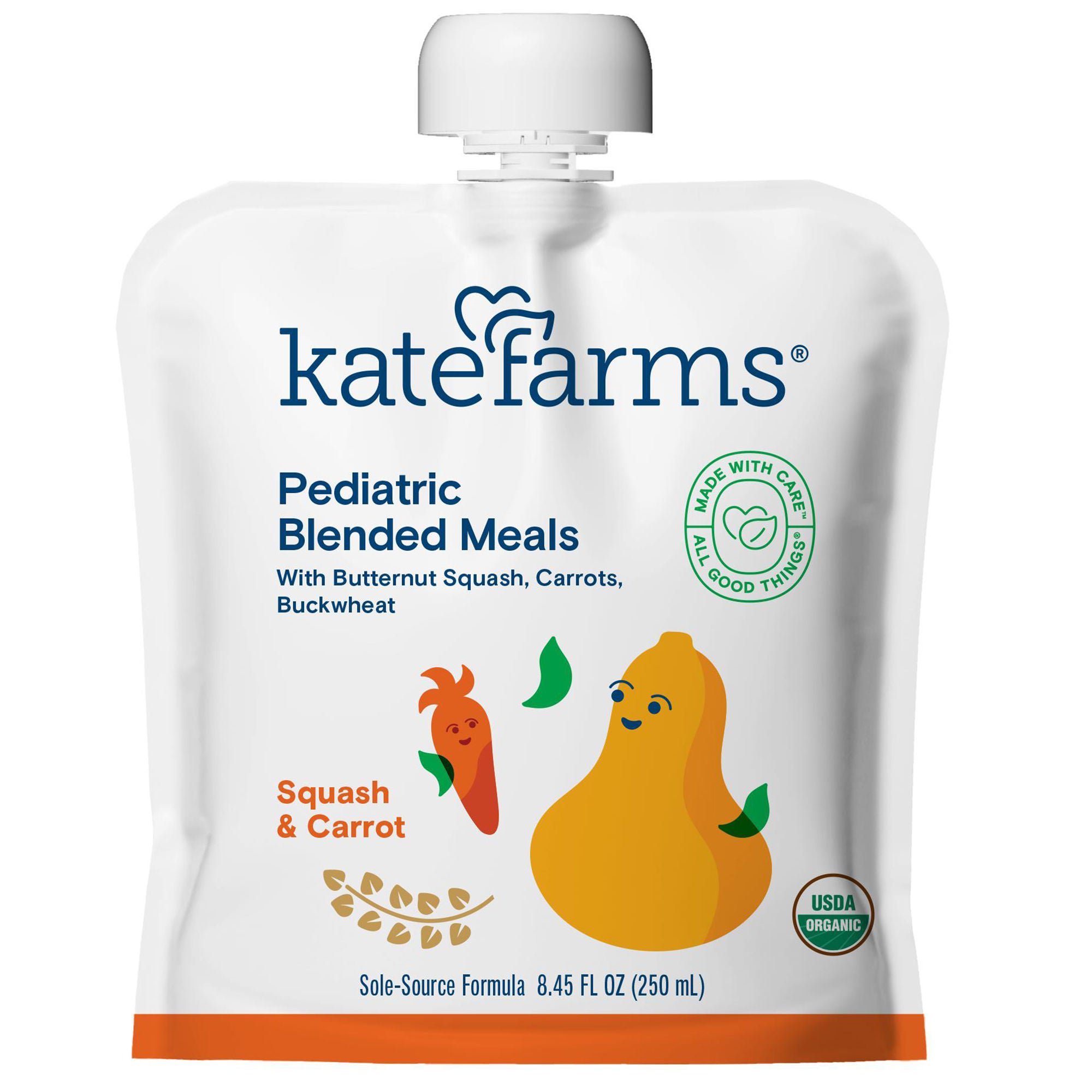 Kate Farms® Pediatric Blended Meals with Squash and Carrots, 8.45-ounce pouch