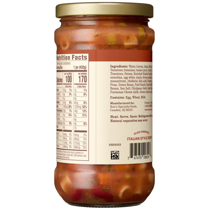 Vegetable Minestrone Soup, 15.25 oz - Back Image