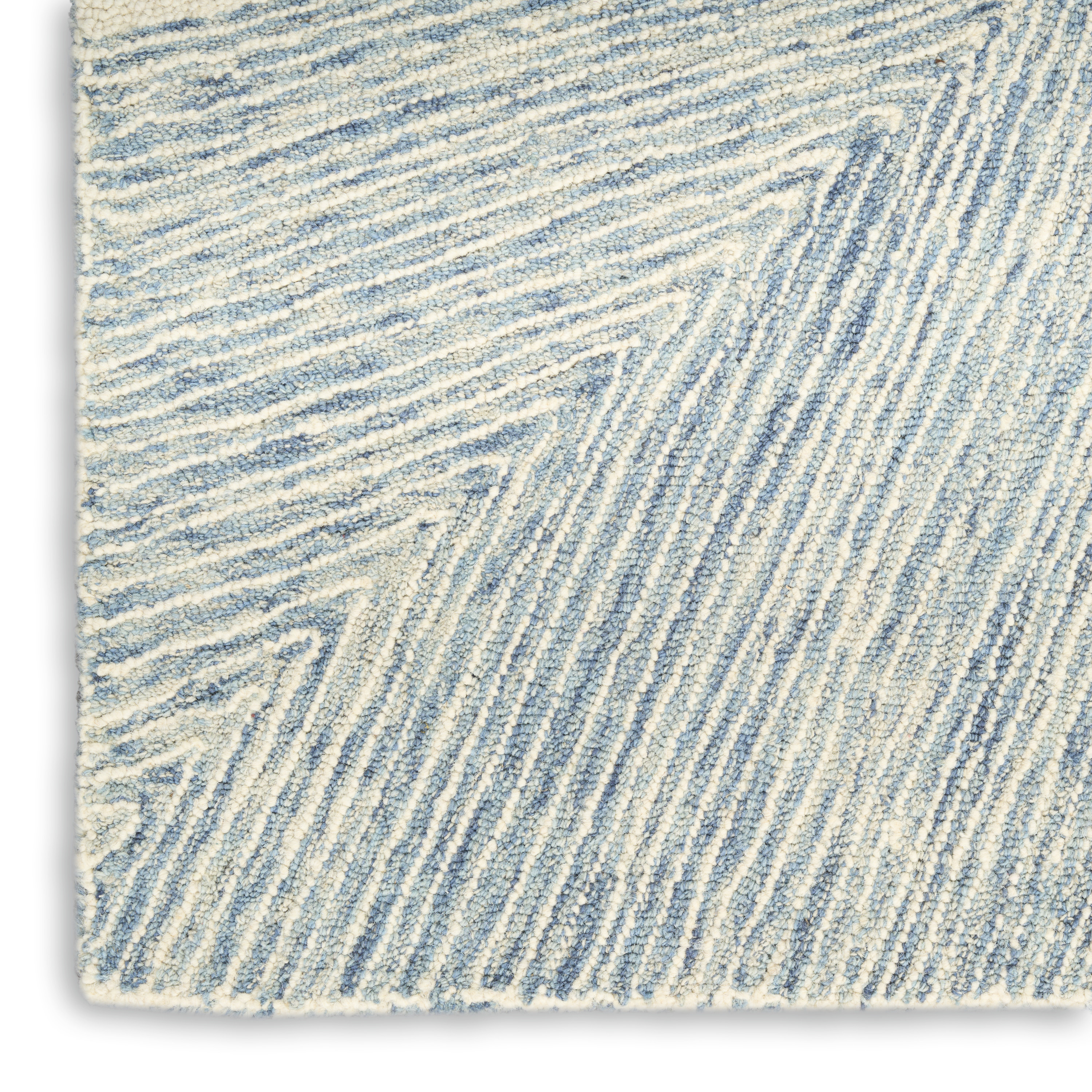 DKNY Pure Angles 2'3" x 7'6" Ivory Blue Modern Indoor Rug