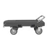 Flatbed utility dolly in dark gray with 6” pneumatic wheels, straps and chrome-plated handle